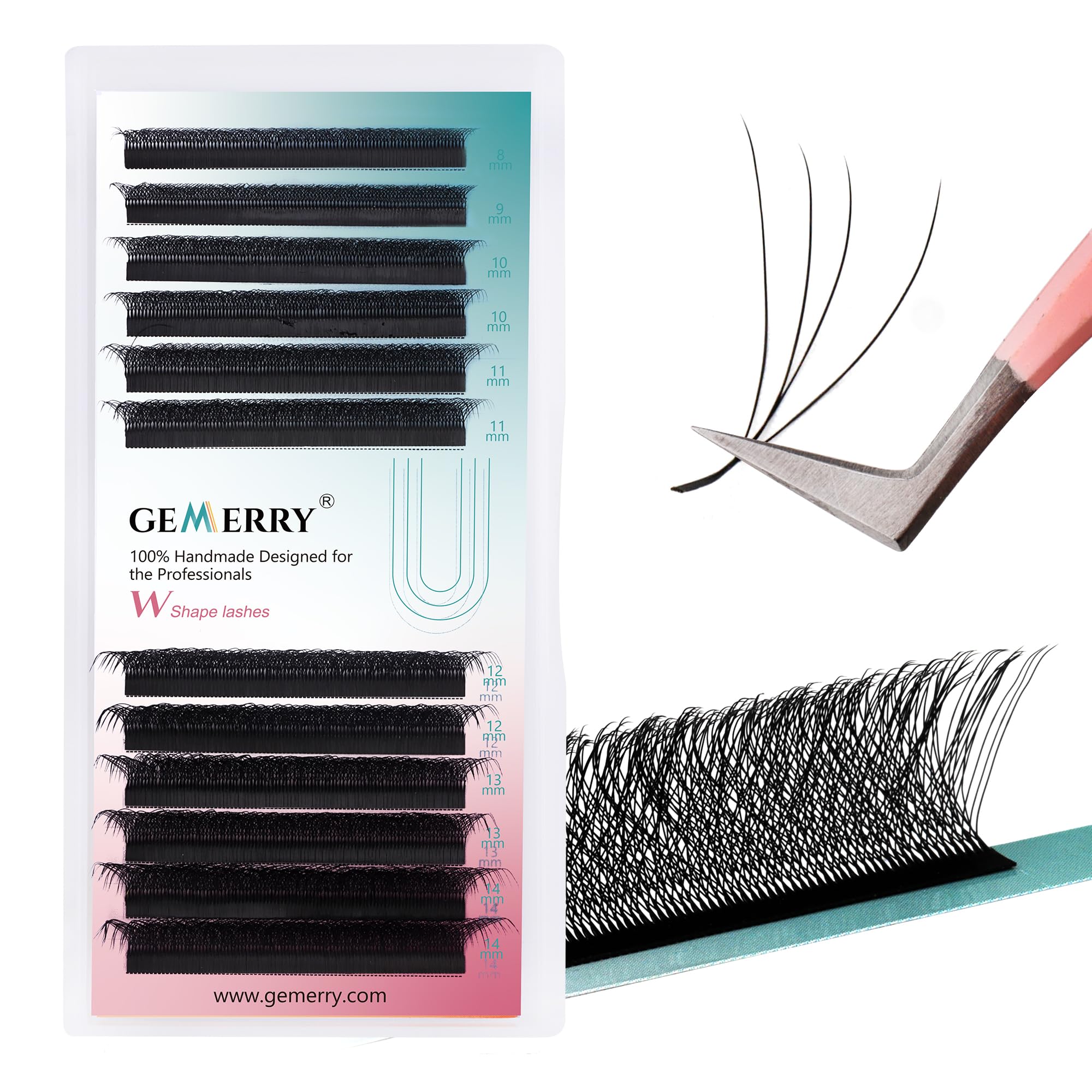 GEMERRY4D Premade Fan Lashes Extensions 0.07mm C Curl 8-14mix Noir Volume Thick Professional Single Individual Russian Lash Tray (W-4D-007-c cur-8-14mix)