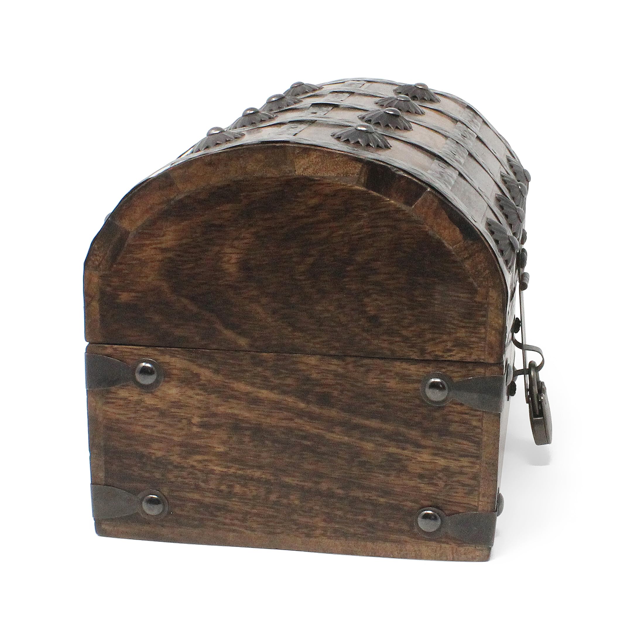 Nautical Cove Keepsake Wooden Treasure Chest with Antique Jewelry Lock and Key (Large 8x6x6) – Decorative Box, Pirate Wooden, Wood Box with Lid, Rustic Storage Chest