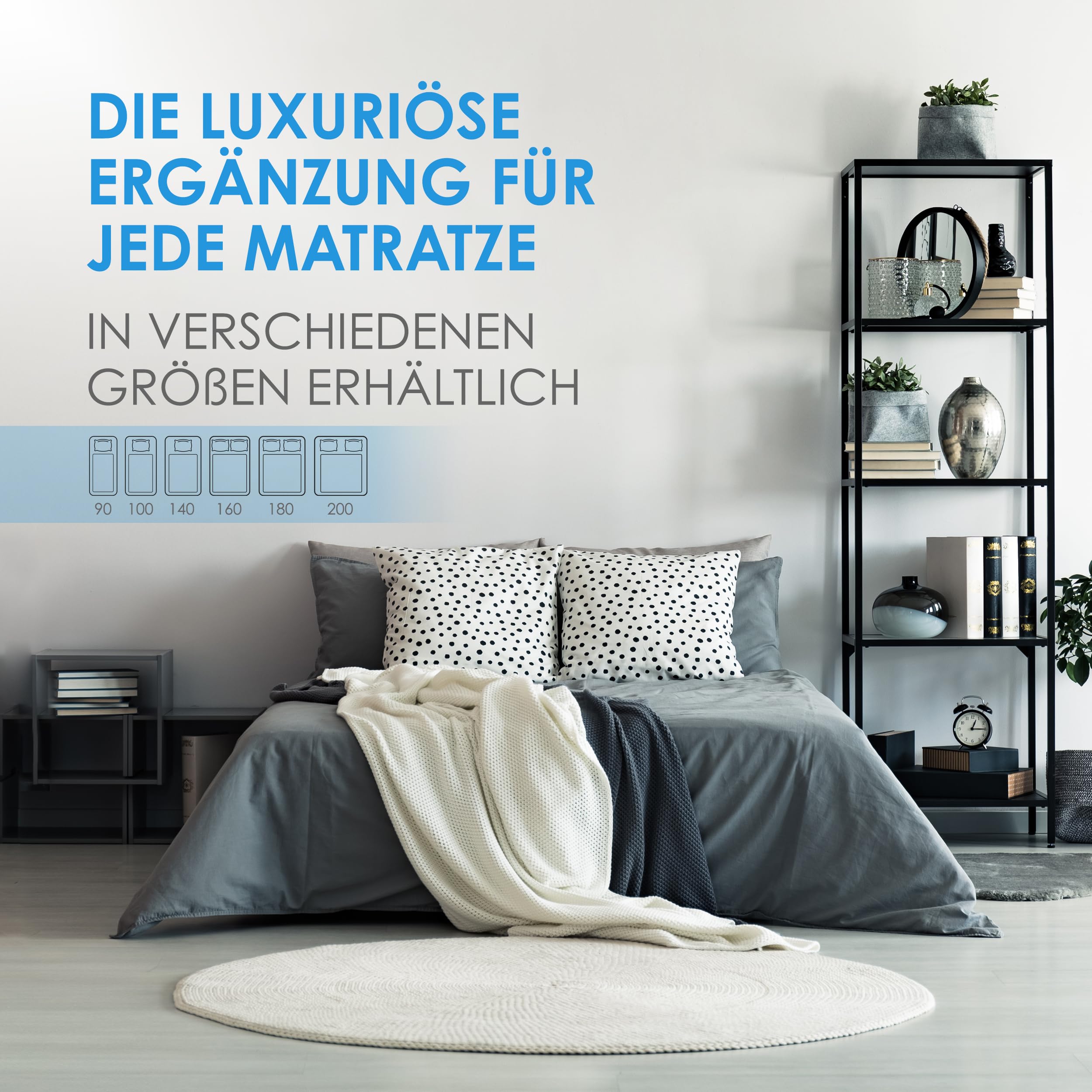 Vendome Dreamtime Gelschaum Topper 140x200 cm, in verschiedenen Größen von 90x200 bis 200x200 cm erhältlich, atmungsaktiver Matratzen Topper für erholsamen Schlaf, Ergänzung fürs Boxspringbett