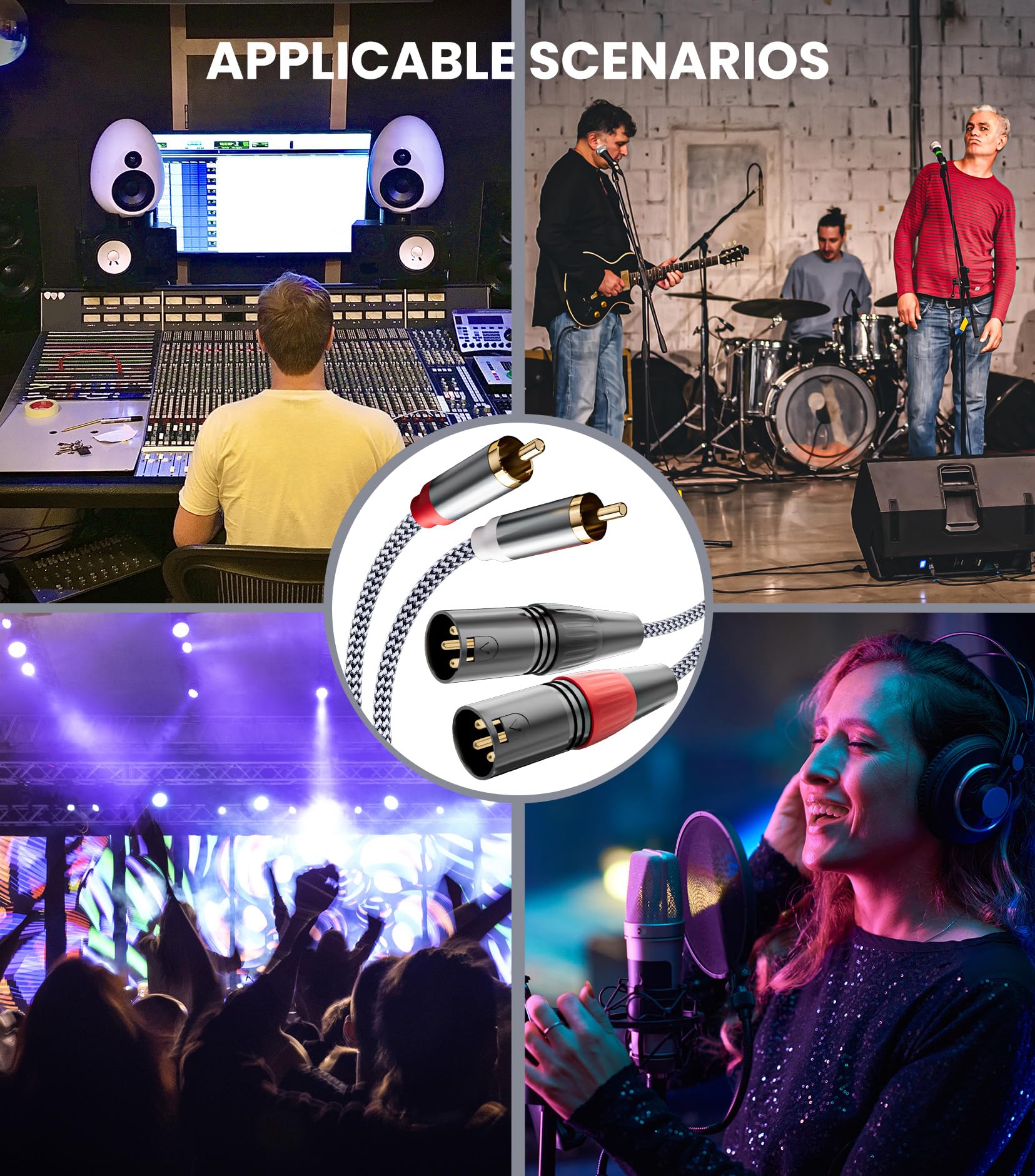 Câble RCA vers XLR, 2 RCA mâles vers 2 XLR mâles, connexion audio stéréo Hi-Fi, câble de microphone – 3 mètres