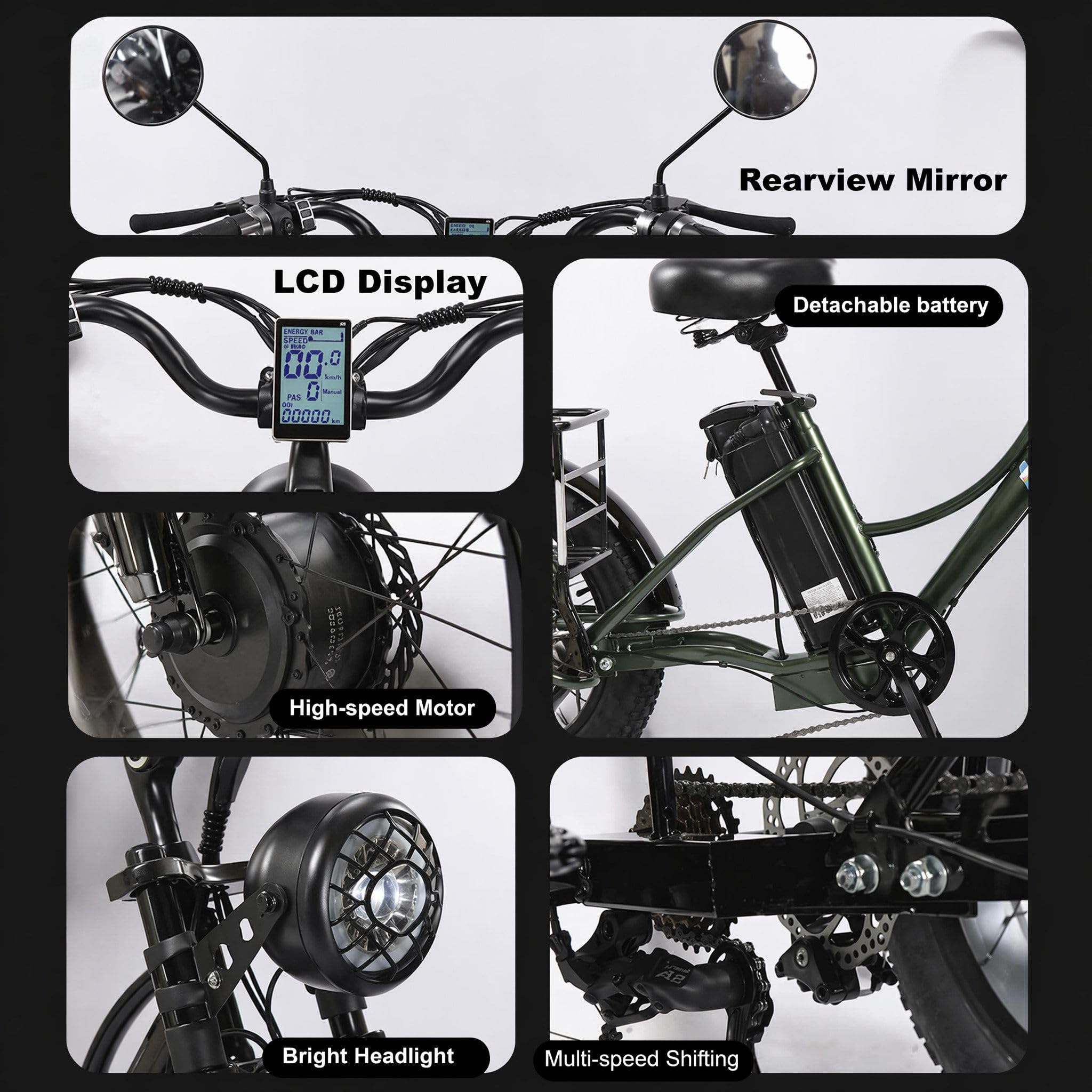 Triciclo Elettrico a Pedalata Facilitata 24 Pollici Fat Tire 3 Ruote E-Trike Adulti Batteria Rimovibile Cestino Posteriore Sovradimensionato Tutto Terreno per Anziani Spesa Black