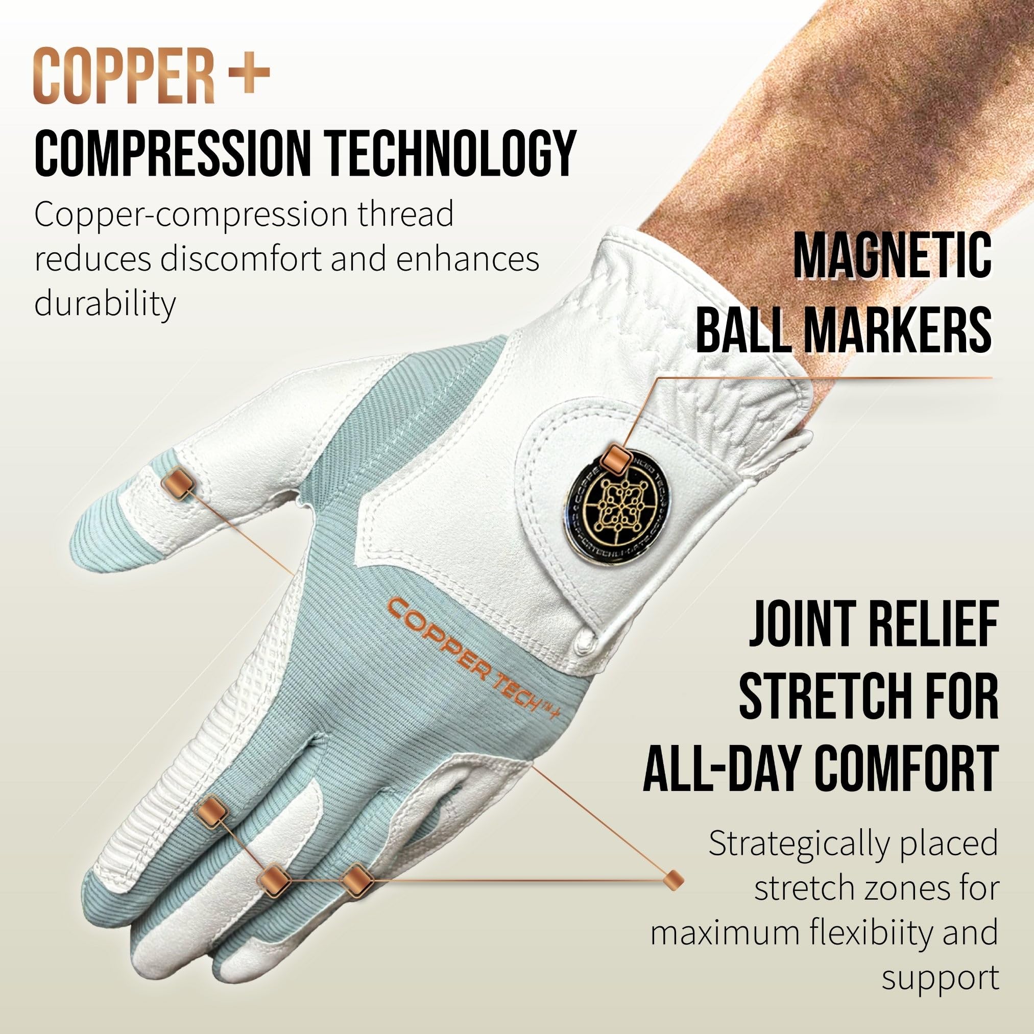 Copper Tech - Guantes de Golf para Hombre, Talla única, diestros y Zurdos