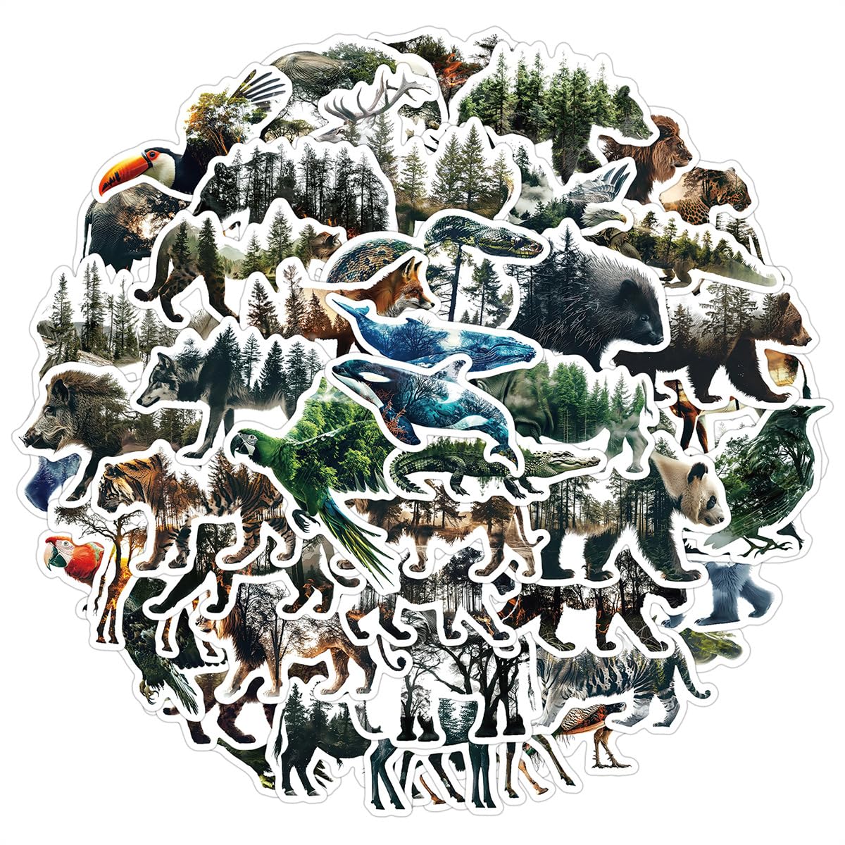 50 Pcs Natural Animals Stickers for Phone,Guitar,Laptop,Water Bottles,Skateboard,Luggage,Animals Nordic Style Stickers Waterproof Vinyl,Graffiti Decorate for Teens Girls Boys Child Motivate Gift - Image 3