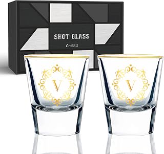 Personalized Shot Glass Set, Custom Gifts for Tequila, Vodka, or Whiskey Lovers, Birthday, Christmas Gifts for Him, Her, 2 Pack, with Initial V