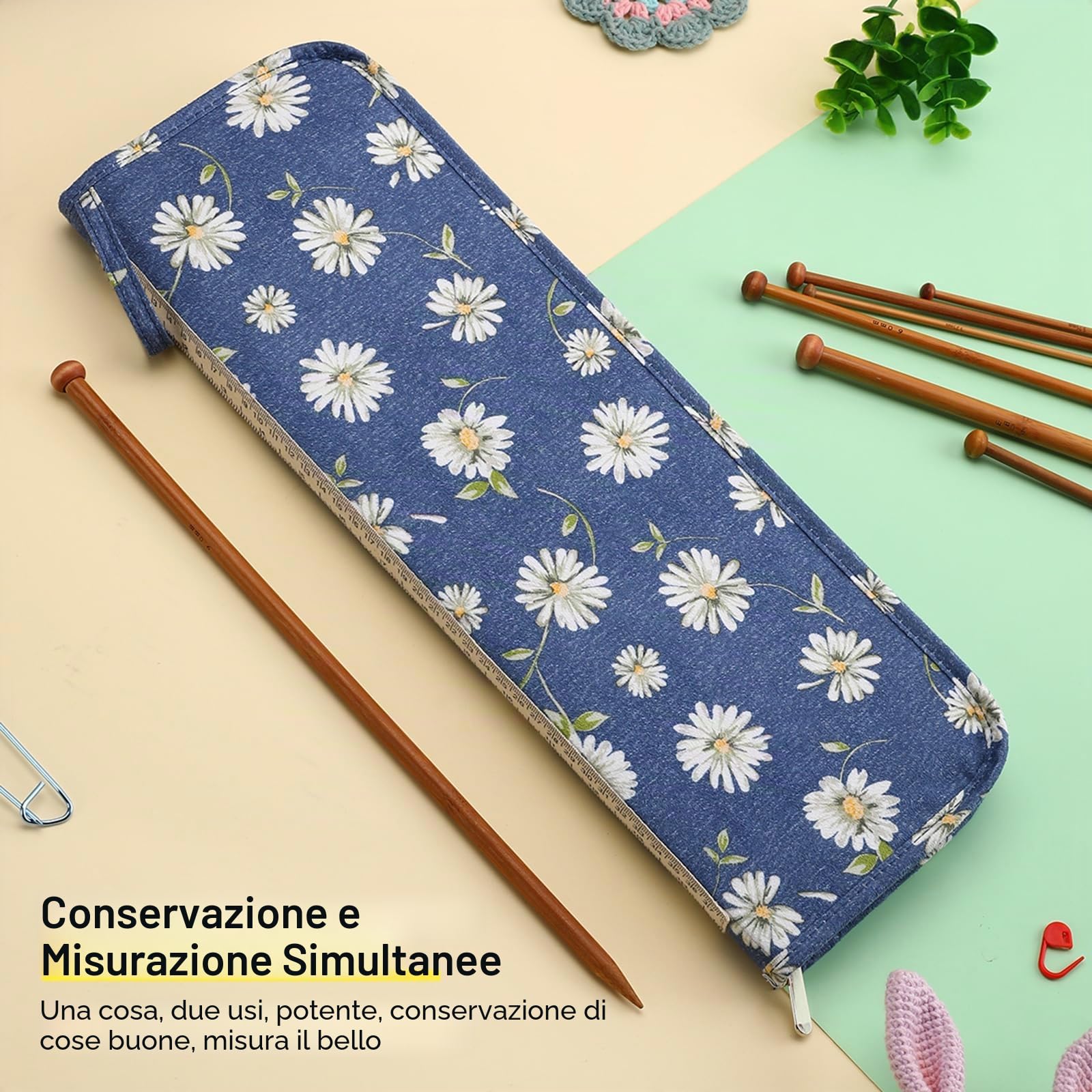 Coopay Custodia Morbida per Ferri da Maglia, 40 cm, per Ferri Lunghi, 14 x 43 x 2 cm, Margherita