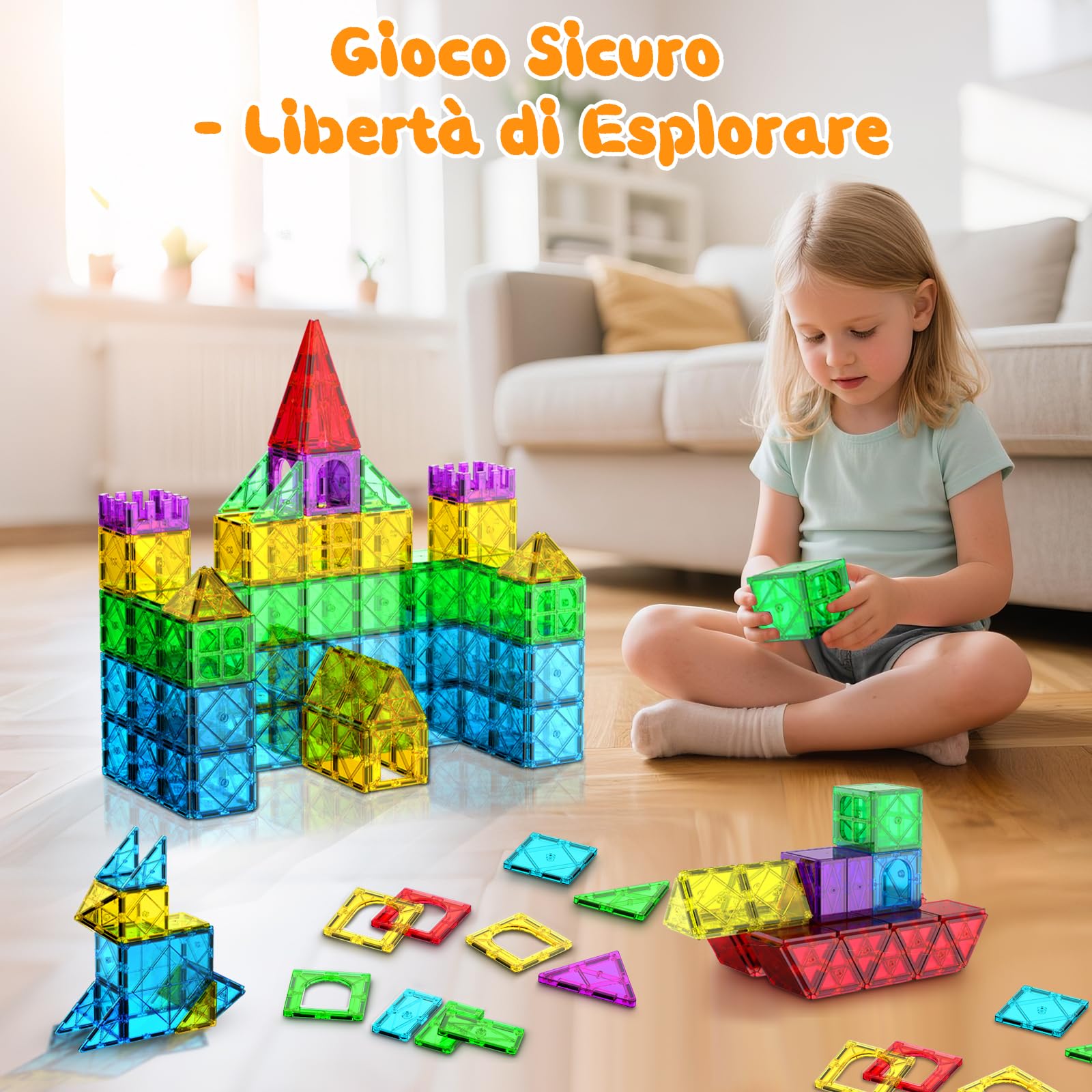 Zenzemwa 72 Pezzi Piastrelle Magnetiche Costruzioni Magnetiche per Bambini Giocattoli da costruzione, Giocattoli 3 4 5 6 7 Anni