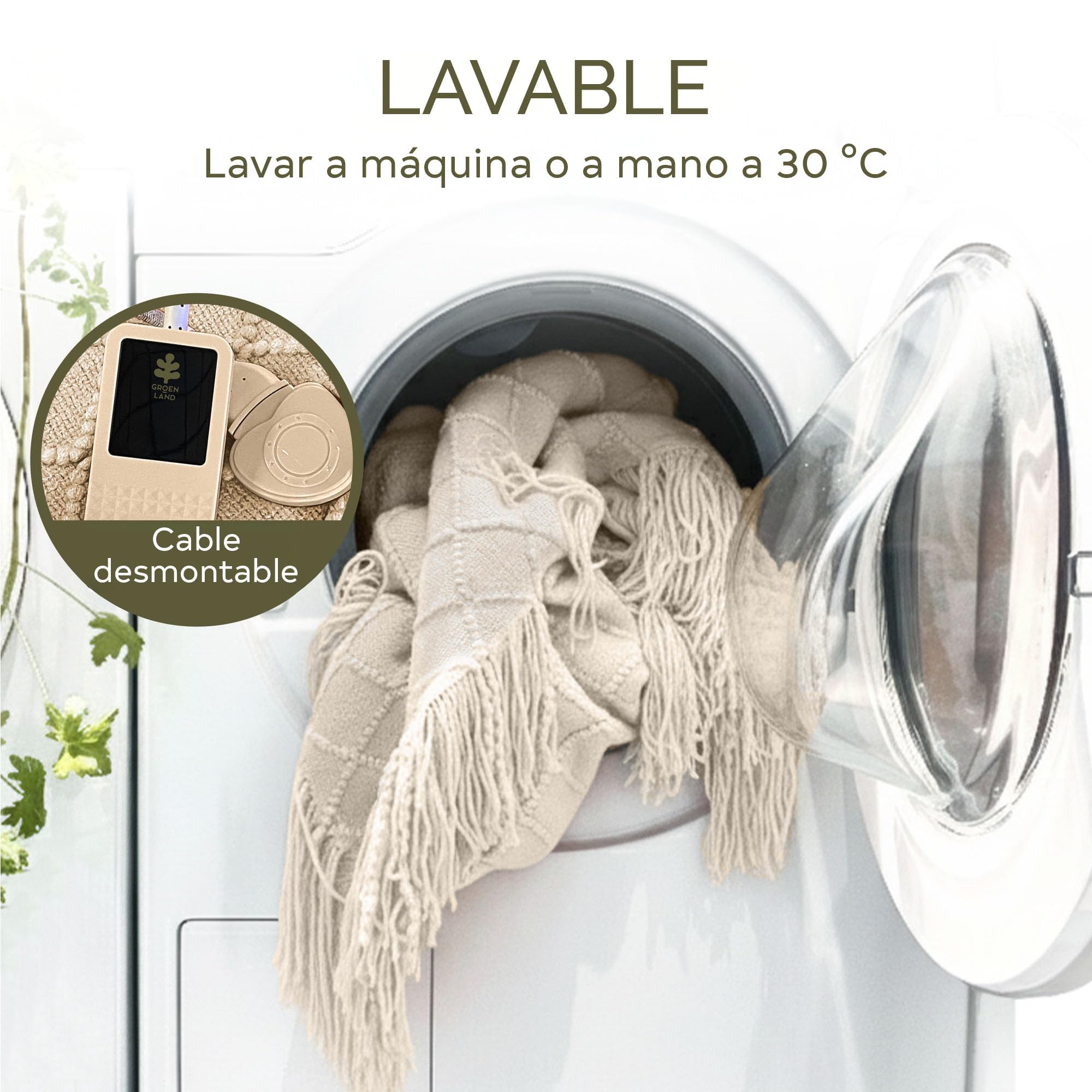 Groenland BOHEM Manta eléctrica 180 x 130 cm – Manta térmica con 9 niveles de calor y función de apagado automático – Cobertor eléctrico grande para cama y sofá – Manta calor eléctrica lavable - blanc