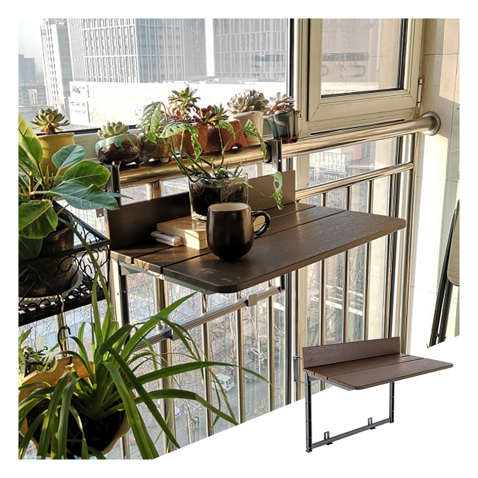 Tavolo for ringhiera del balcone,tavolino da balcone,tavolino da balcone esterno,Tavolo da ringhiera regolabile for balcone sospeso,Adatto a ringhiere larghe da 1 a 22 cm(L100*w37cm/L39.4*W14.6IN)