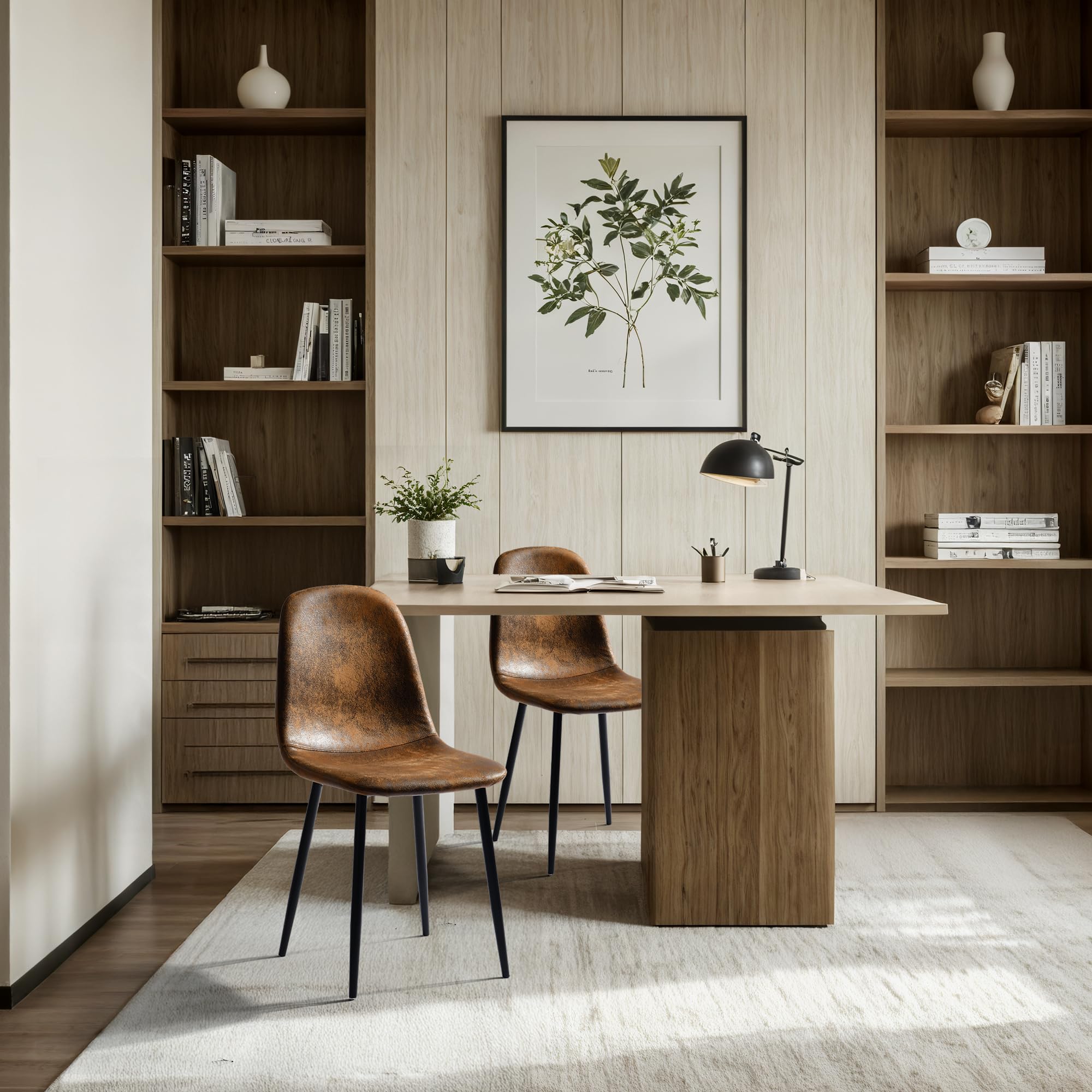 FurnitureR 4 PCS Chaises de Salles de Réunion en Suède, Chaise Marron, Design Contemporain, Matériau en Métal Durable, pour Bureau ou Maison, Élégance et Confort
