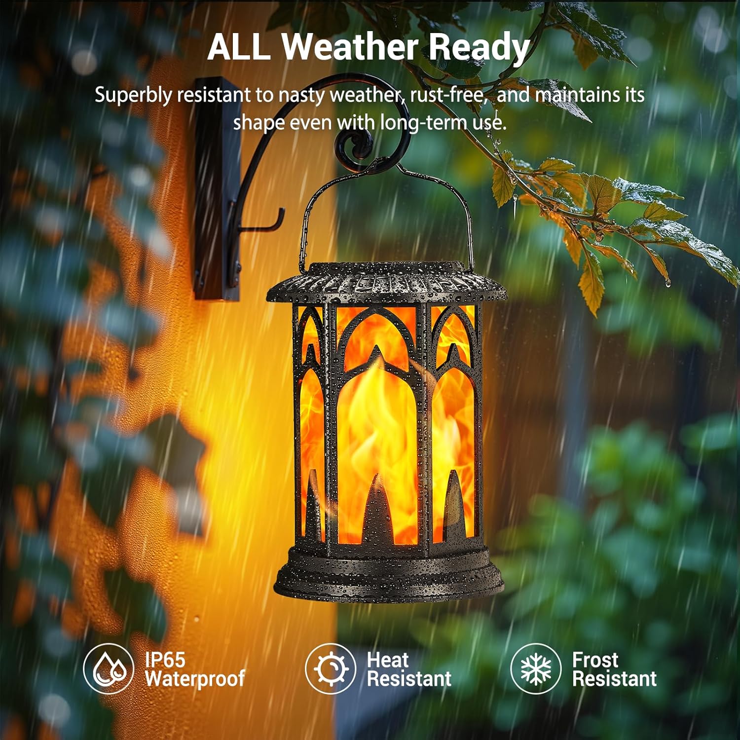 KOOPER Taller Solar Lanterns Outdoor Waterproof Hanging Solar Lantern Lights, 2Pack Upgraded Flickering Flame Lanterns Decorative Outdoor, Battery & Solar Powered lantern for Garden Yard Decor (Black)