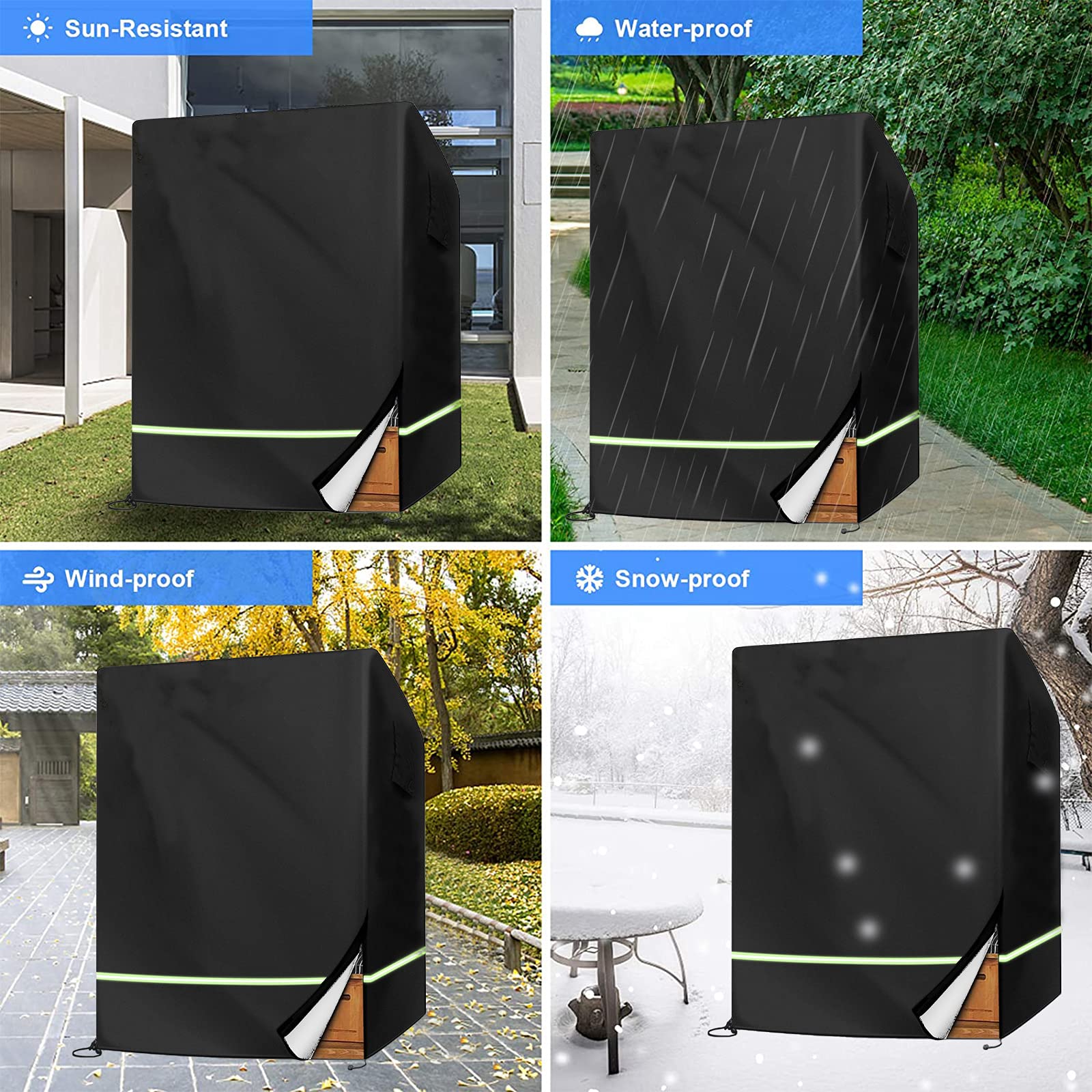 Strandkorb Schutzhülle mit Belüftungsöffnungen und Reflektierende Streifen, Wasserdicht, Winddicht UV-Beständiges, 210D Oxford Gewebe Schutzhülle für Strandkorb (135x105x175/140cm)