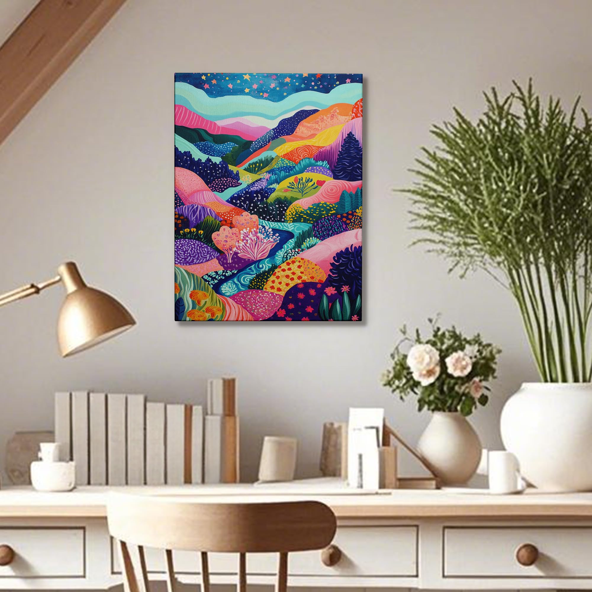 Amazon.com: Vibrant Abstract Landscape Canvas Wall Art, Colorful