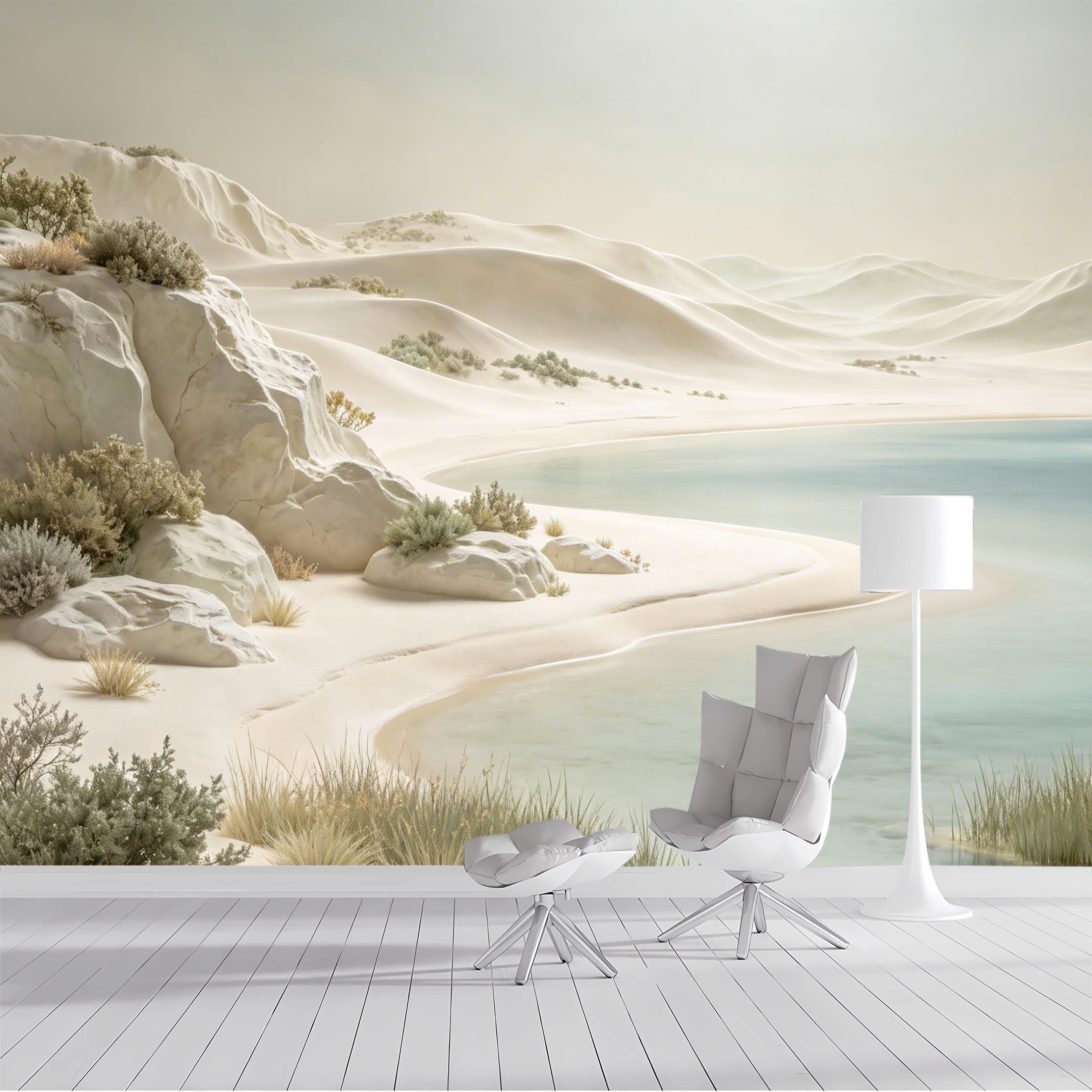 Custom Size Wall Mural Serene Desert Oasis Lake Landscape Minimalist Pastoral Scene SelfAdhesive Wall Fabric Removable Peel and Stick Wallpaper Wall Decor for Living Room Bedroom Bathroom