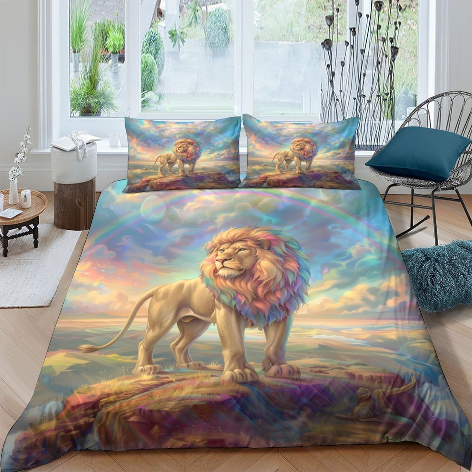 Ctjqhvkz Style-5 3D Printed Majestic Lion Fitted Sheet Microfiber Soft Breathable Sunset Landscape Mattress Cover For Bedroom Dorm Decor Single（135X200cm）