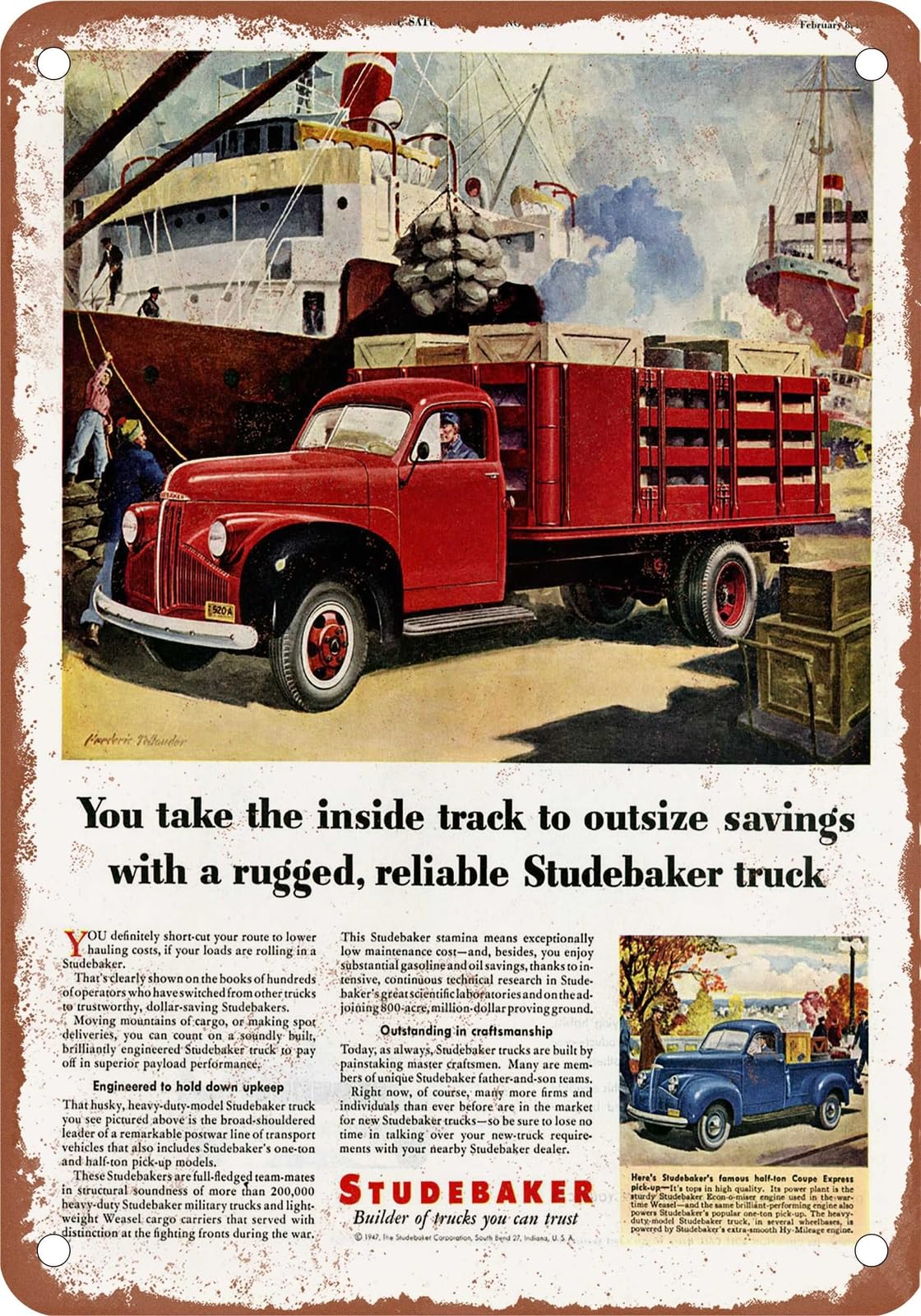 Miaomansenstore Metal Sign - 1947 Studebaker Truck Vintage Ad 01 - Old Retro Rusty Look Home Decor