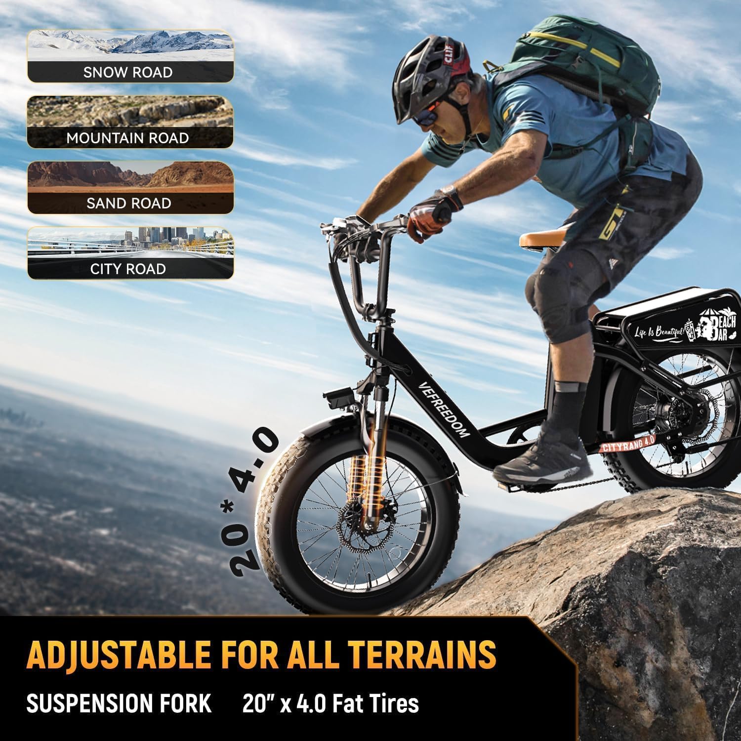 vefreedom Electric Bike for Adults with Peak 1500W Motor, 48V 20Ah Removable Battery Fast Ebike,Max 70Miles & 30MPH,20" x4.0 Fat Tire Commuting Electric Mountain Bike,7-Speed, Step-Thru Bicycle