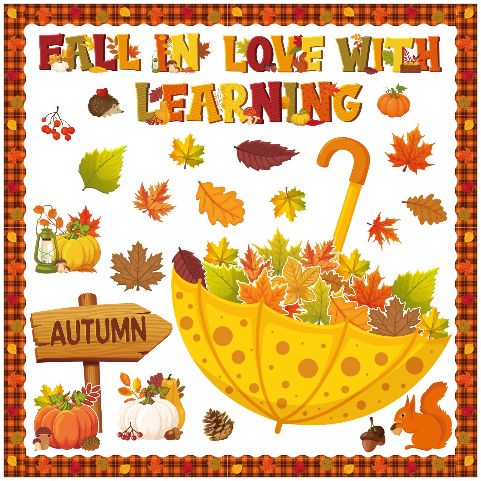 Qilery Fall in Love with Learning Bulletin Board Set Autumn Maple Leaves Pumpkin Cutouts Fall Theme Classroom Decorations for Thanksgiving School Home