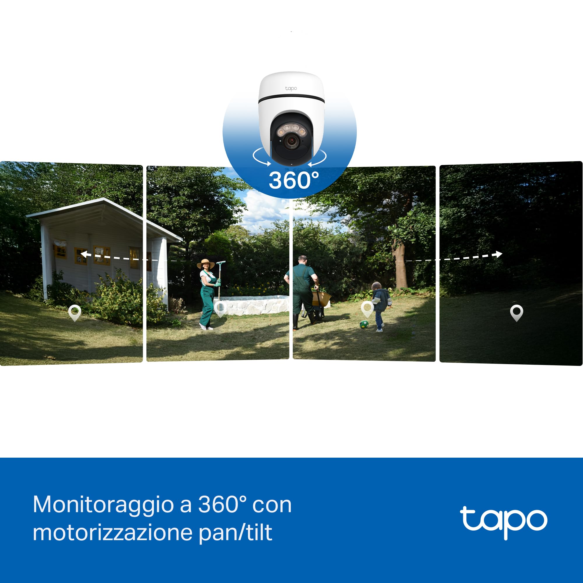 Tapo C630 KIT 3K 5MP Telecamera Wifi Esterno Senza Fili con Pannello Solare, 360° PTZ Videocamera Sorveglianza a Batteria 6700mAh, Visione Notturna a Colori, Rilevamento/Tracciamento AI, IP65