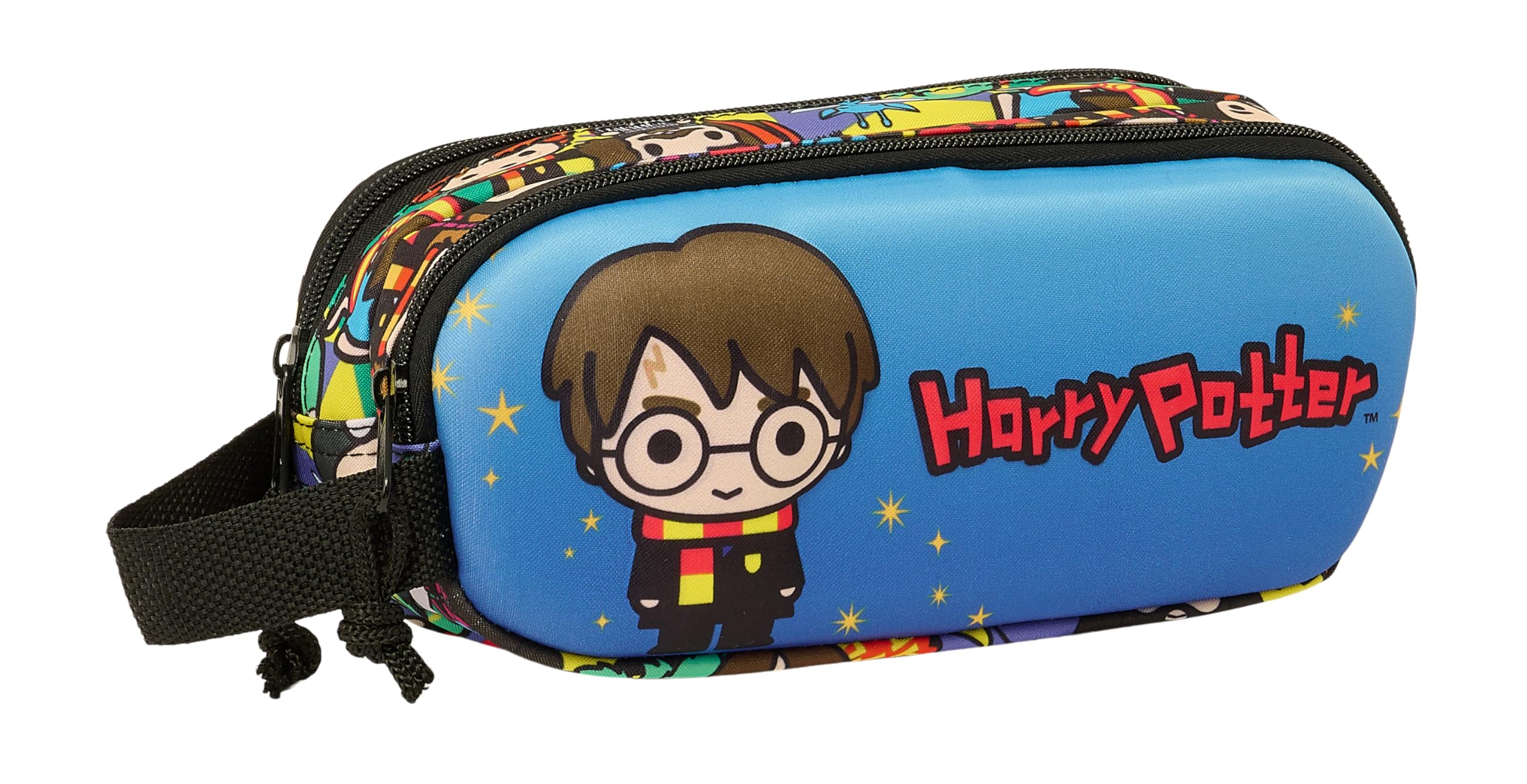 Safta Harry Potter 3D - Portatodo Doble 3D, Estuche Infantil, Estuche Niño, Ideal para Niños en Edad Escolar, Cómodo y Versátil, Calidad y Resistencia, 21x6x8 cm, Color Azul/Multicolor