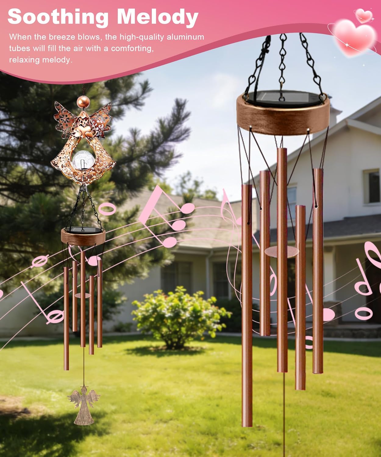 Wind Chimes Outdoor Indoor Decor: Melodious Valentines Day Gifts for Her Wife Women Mom Grandma Birthday - Weatherproof Metal Outdoor Decor Easy Hanging for Garden Patio Tree Window Memorial - Image 7