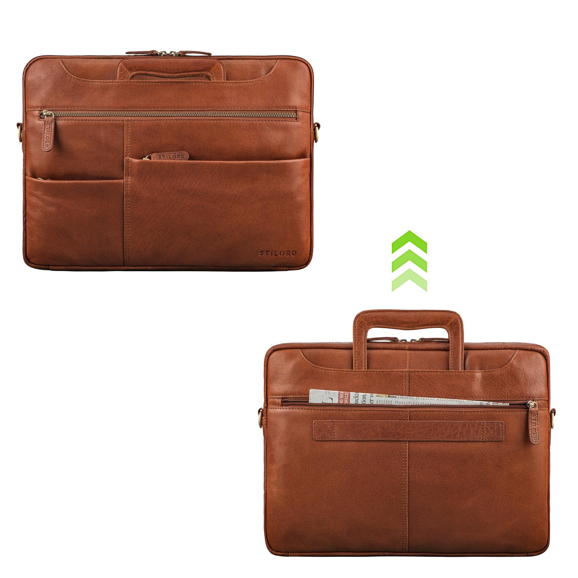 STILORD 'Farleigh' 15.6 Zoll Laptop-Tasche Leder mit Griff Umhängetasche Herren Arbeit Reisen Business Tasche Schmal Echtleder Laptophülle mit Schultergurt und Handschlaufe