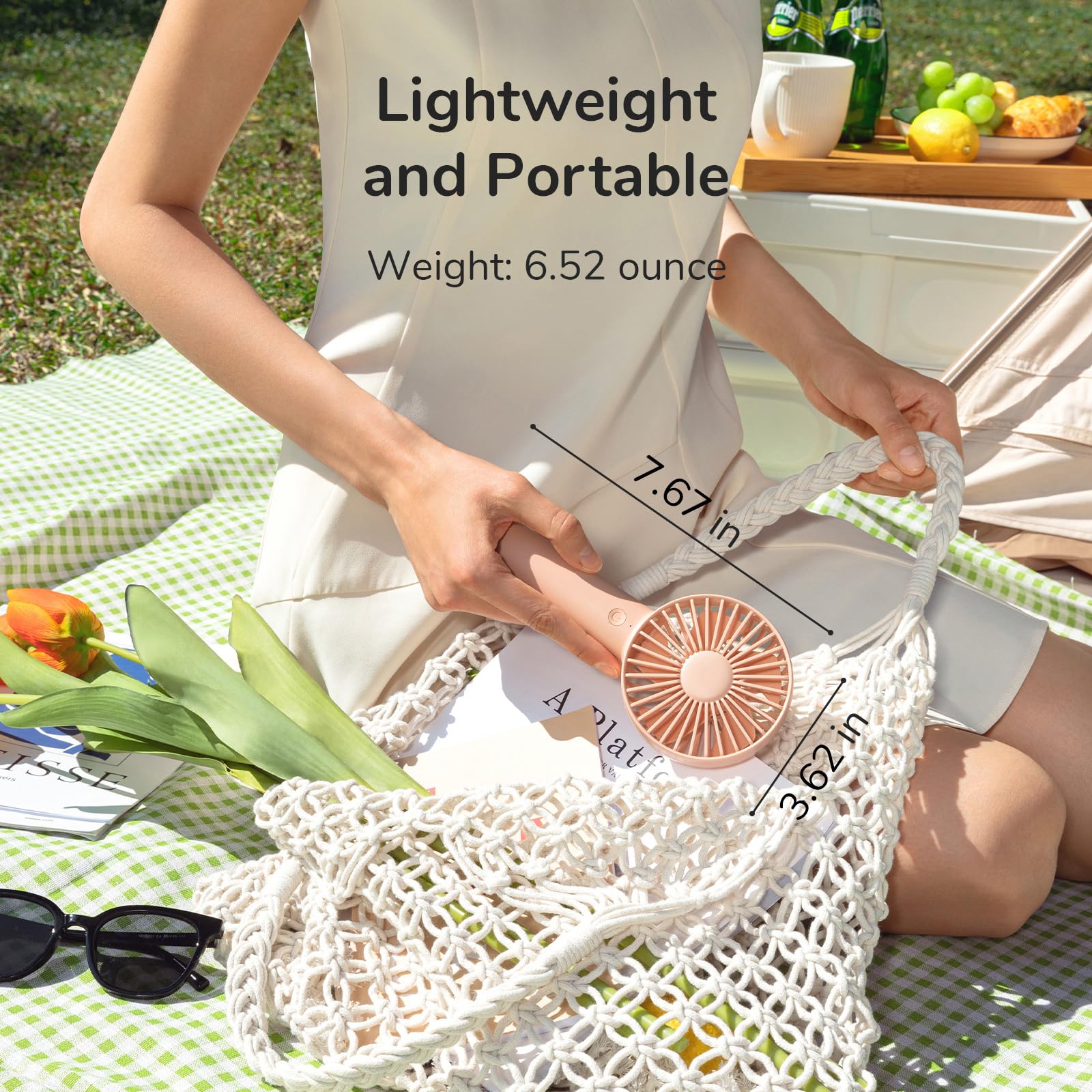JISULIFE Ventilatore portatile, 【4500mAh】 Ventilatore portatile piccolo con 3 velocità, ventilatore portatile ricaricabile tramite USB, ventilatore personale a batteria per esterni, interni -Rosa