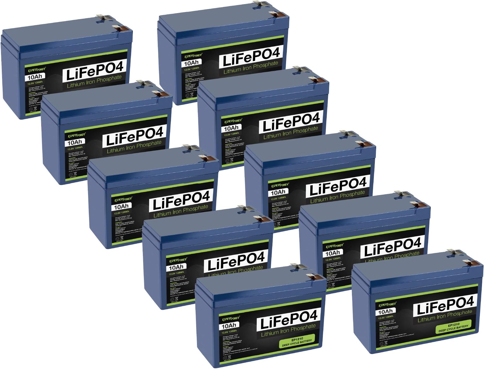 10 Pack ExpertPower 12V 10Ah Lithium LiFePO4 Deep Cycle Rechargeable Battery | 2500-7000 Life Cycles & 10-Year lifetime | Built-in BMS