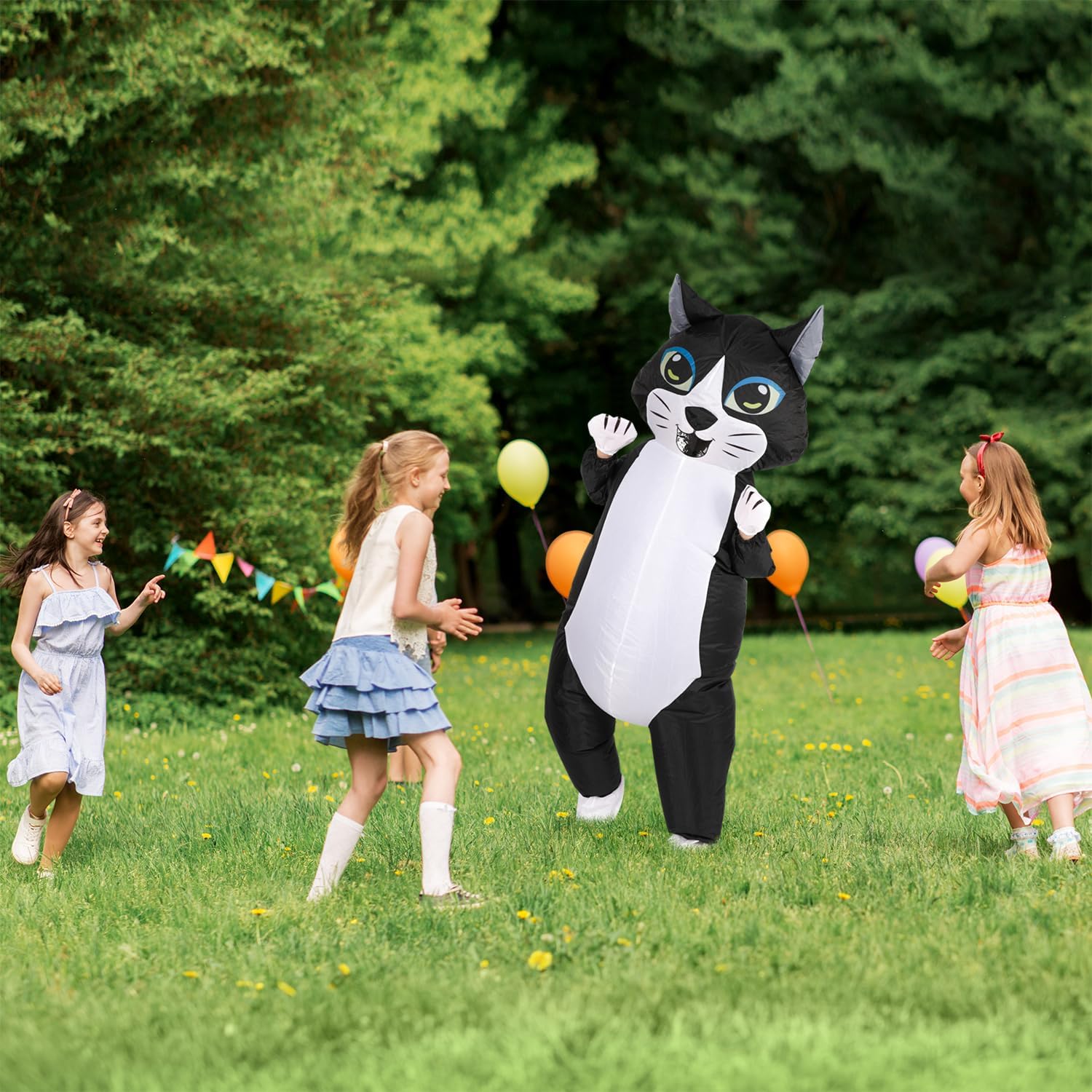 M MH ZONE Inflatable Cat Costume for Adults & Kids - Funny Black & White Blow Up Suit for Halloween Party - Image 3