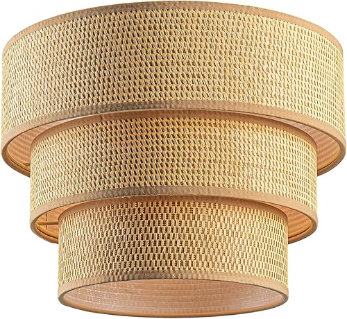 Mateyrie Pantallas de lámpara para lámparas de pie, repuesto de luz colgante, pantalla de lámpara de tambor de 3 niveles con tejido de ratán para Mateyrie Pantallas de lámpara para lámparas de pie, repuesto de luz colgante, pantalla de lámpara de tambor de 3 niveles con tejido de ratán para