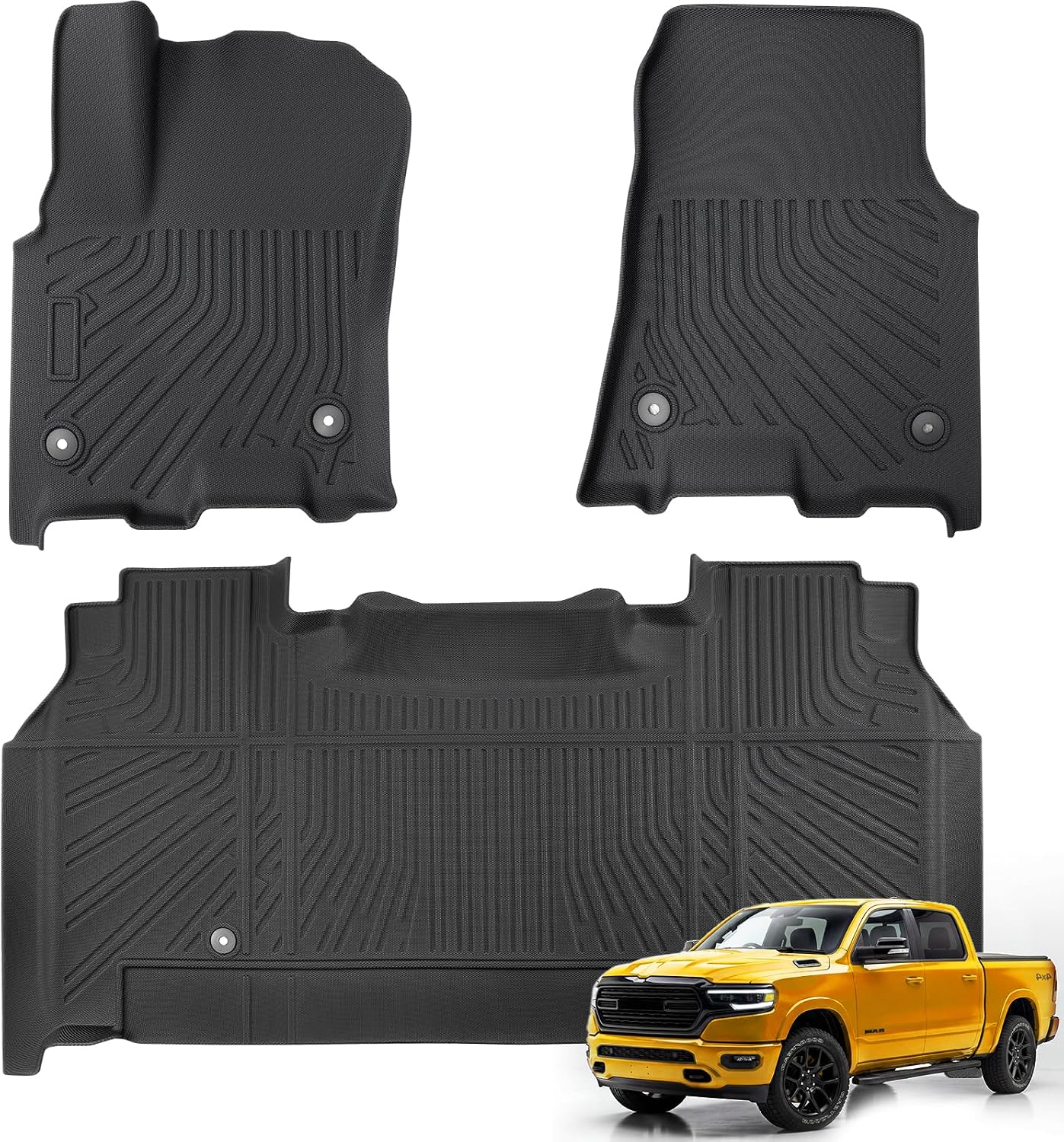 Car Floor Mats for Dodge Ram 1500 Crew Cab Only: 2025 2026 (Only with Rear Under-Seat Factory Storage & Bucket Seat), All Weather Custom Fit Floor Liner for Ram 1500 Accessories Black