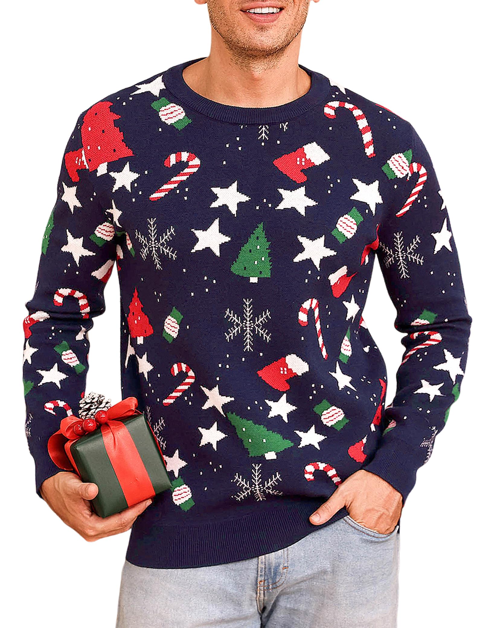iClosam Maglione Natalizio Unisex Donna Uomo Invernale Stampare Cotone Ugly Sweater Pullover Maglieria Maglia Felpa Maglioni Sweatshirt Christmas Jumper