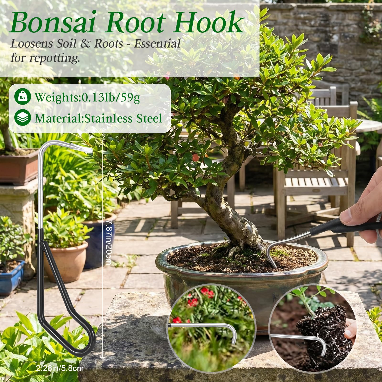 4-teiliges Bonsai-Werkzeugset, Bonsai-Baumwerkzeug, Knaufschneider, Konkavschneider, Pflanzenpflege- und Wurzelhaken, Gartenpflege-Set mit Aufbewahrungstasche