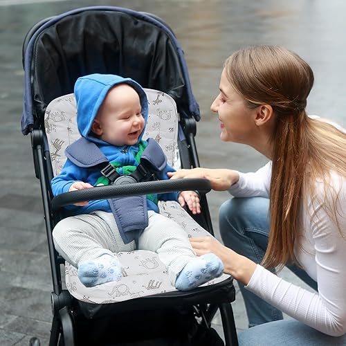 Miniatura 6 de Cojín para cochecito de bebé, inserto de asiento de automóvil infantil, reversible, universal, transpirable y suave, funda de 100% algodón, forro