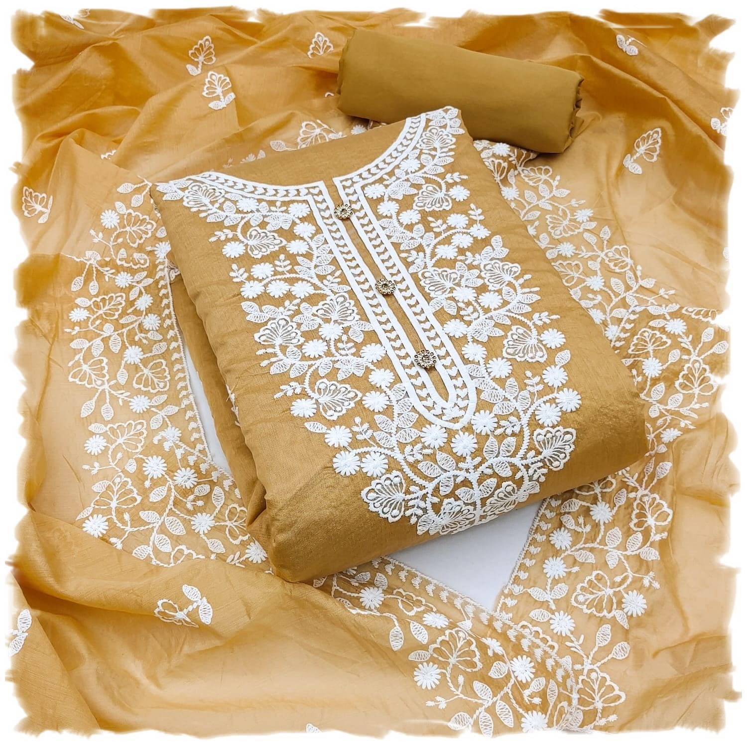 Y2YWomen's Heavy Cotton Embroidery Work Unstitched Salwar Suit Dress Material With Chanderi Work Dupatta (Free Size_Multi Color)