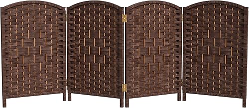 Red Lantern Pantalla plegable de fibra de tejido de diamante corto de 2 pies - Mocha oscuro - 4 paneles