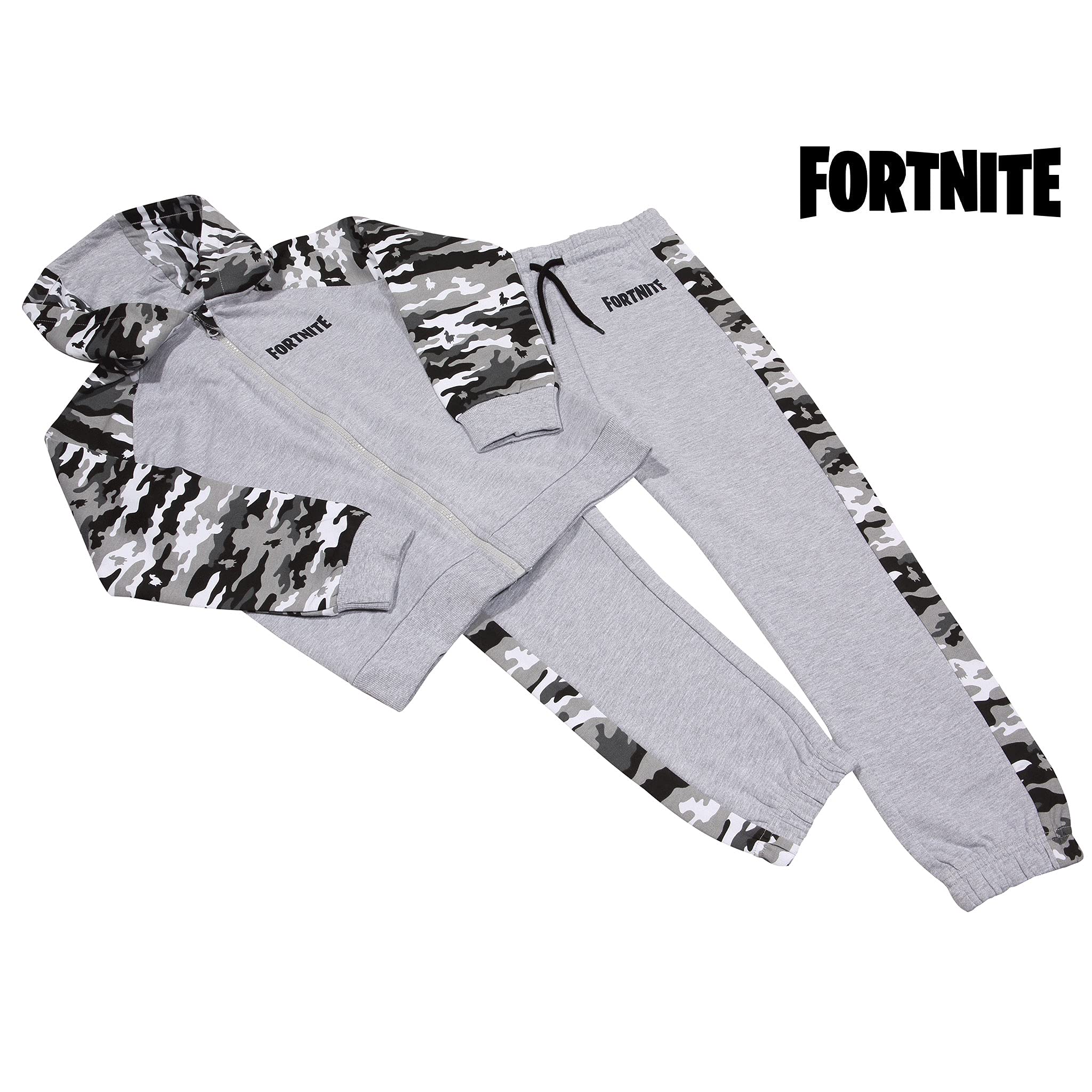 Fortnite Camo Emotes chłopięca bluza z kapturem i zestaw do biegania Heather Grey 12-13 lat, szary (Heather Grey), 158