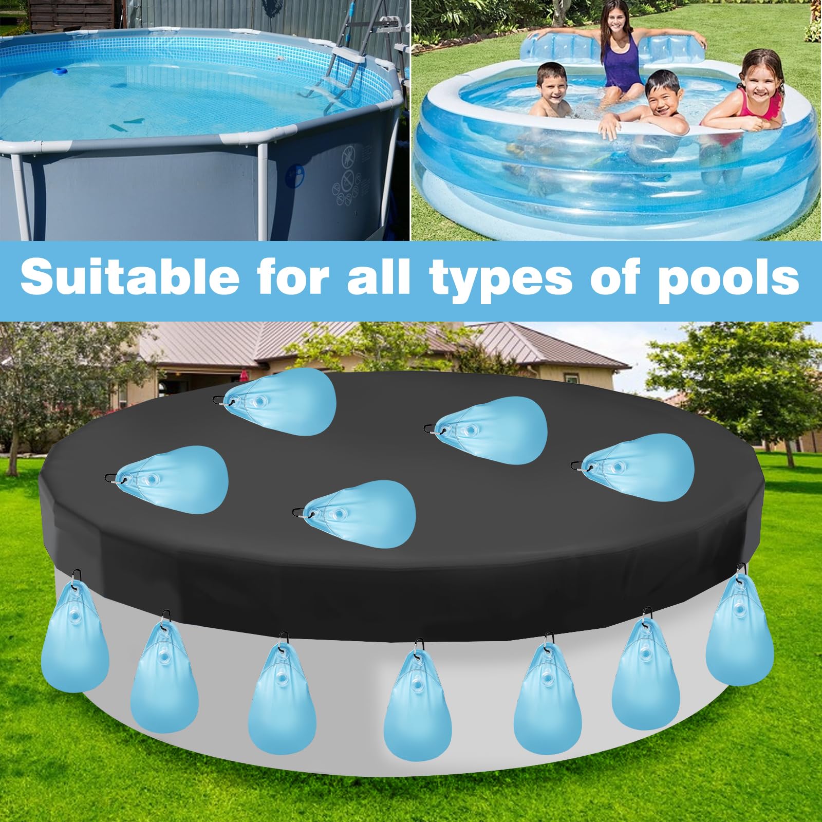 Sacs d'eau Lourds pour Couverture de Piscine, PE, 23x34cm, Bleu, 12 Pièces