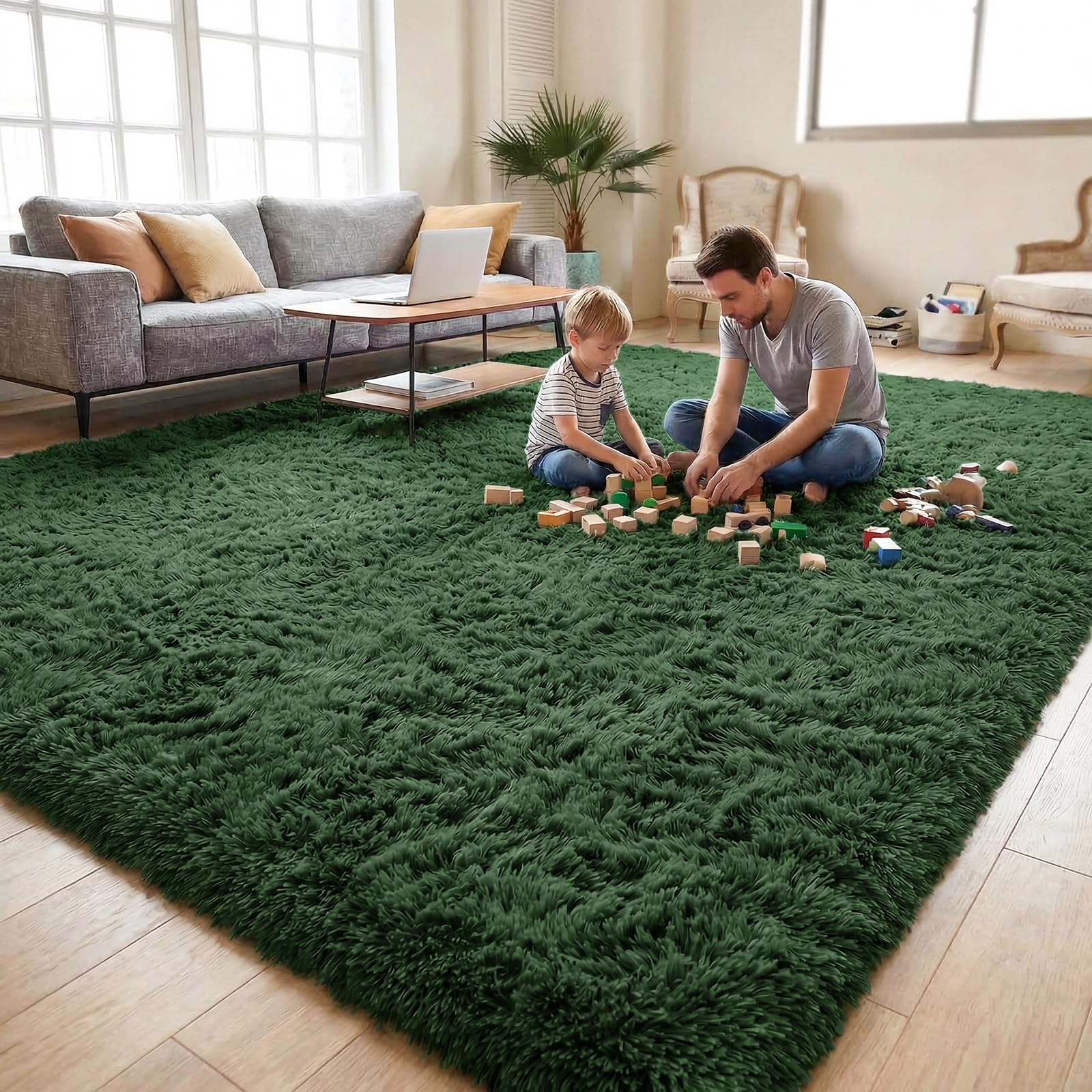DweIke Fluffy Area Rug 4x6 Dark Green, Ultra Soft Shaggy Plush