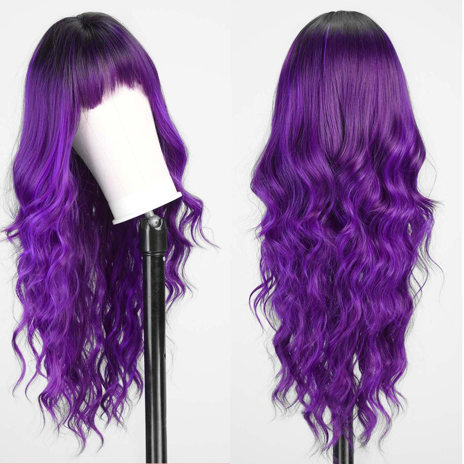 EMMOR Purple Wigs with Bangs Curly Synthetic Women's Wig Long Heat-Resistant Wig for Daily Use Natural and comfortable - Image 3