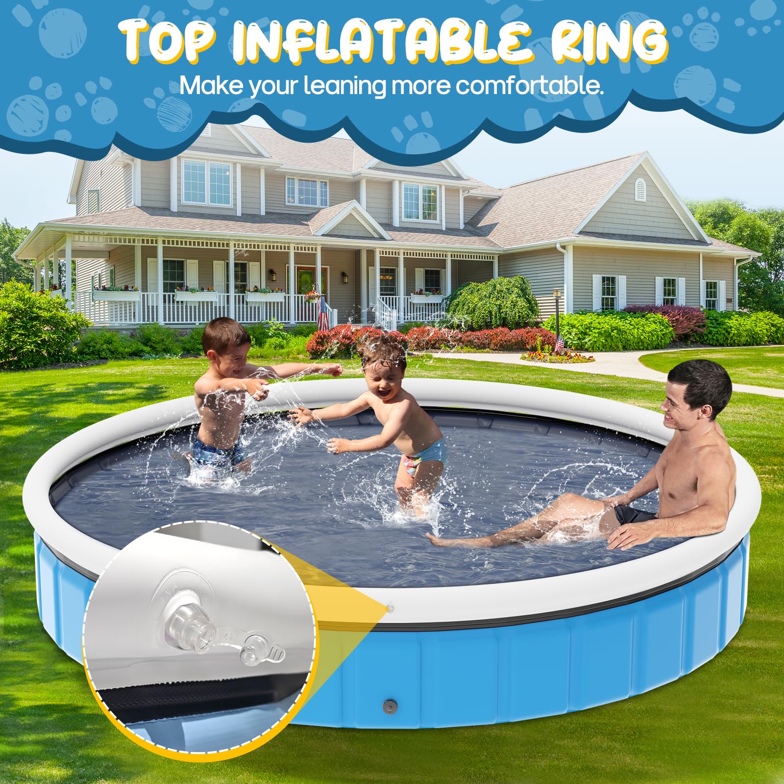 Poolergetic Foldable Dog Pool, Portable Hard Plastic Swimming Pool for Kids, Dogs and Pets Collapsible Dog Bath Tub for Outdoor Backyard (97