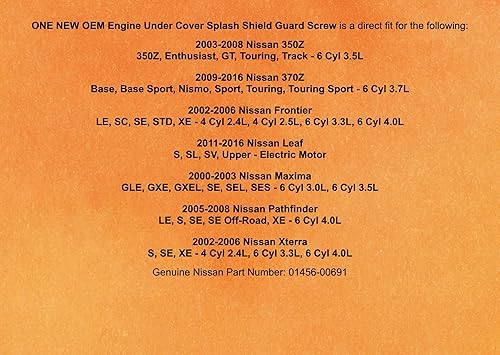 Miniatura 6 de OEM genuino 350Z 370Z Xterra motor bajo cubierta Splash Shield Guard tornillo