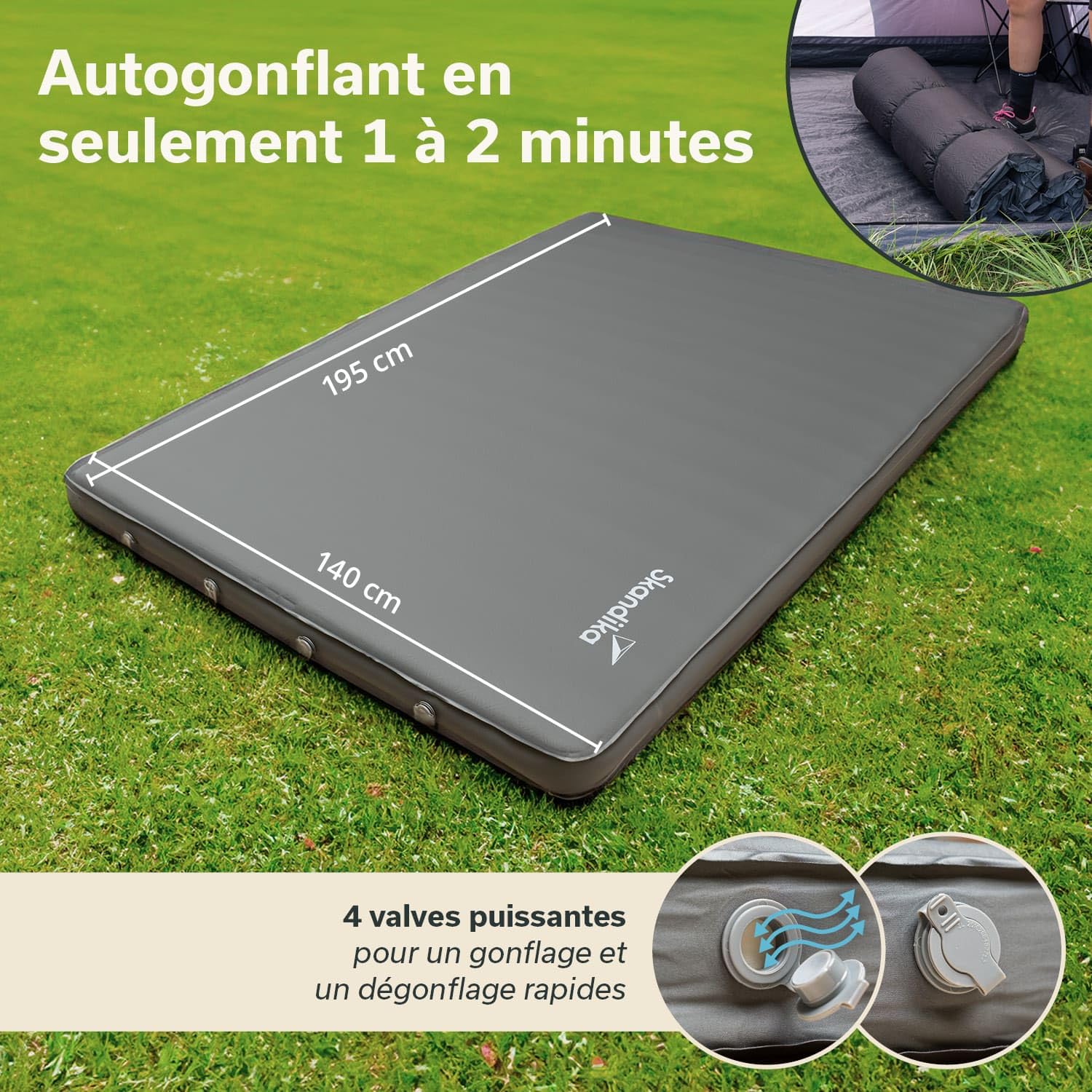 Skandika Matelas Gonflable Easy 3D Premium Flex | Matelas pneumatique pour 1/2 Personnes, avec/sans Pompe USB-C, avec/sans Housse, Max 150/300 kg | Camping, lit pneumatique (Double)