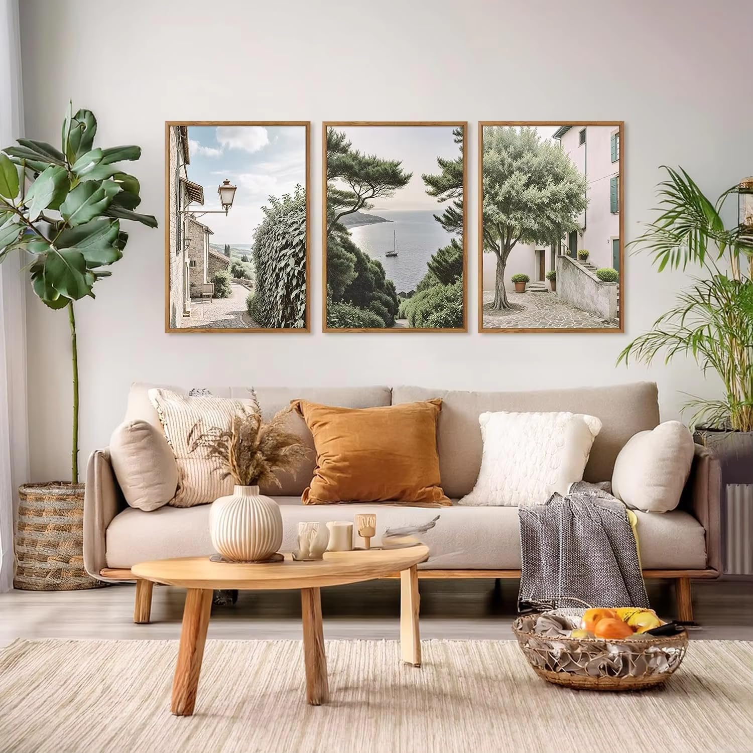 GOSRD Póster en lienzo con diseño retro de paisaje urbano, ideal para galerías de arte, decoración de paredes, estilo costero y de viajes (60x80cm - 3 piezas/marco interno).