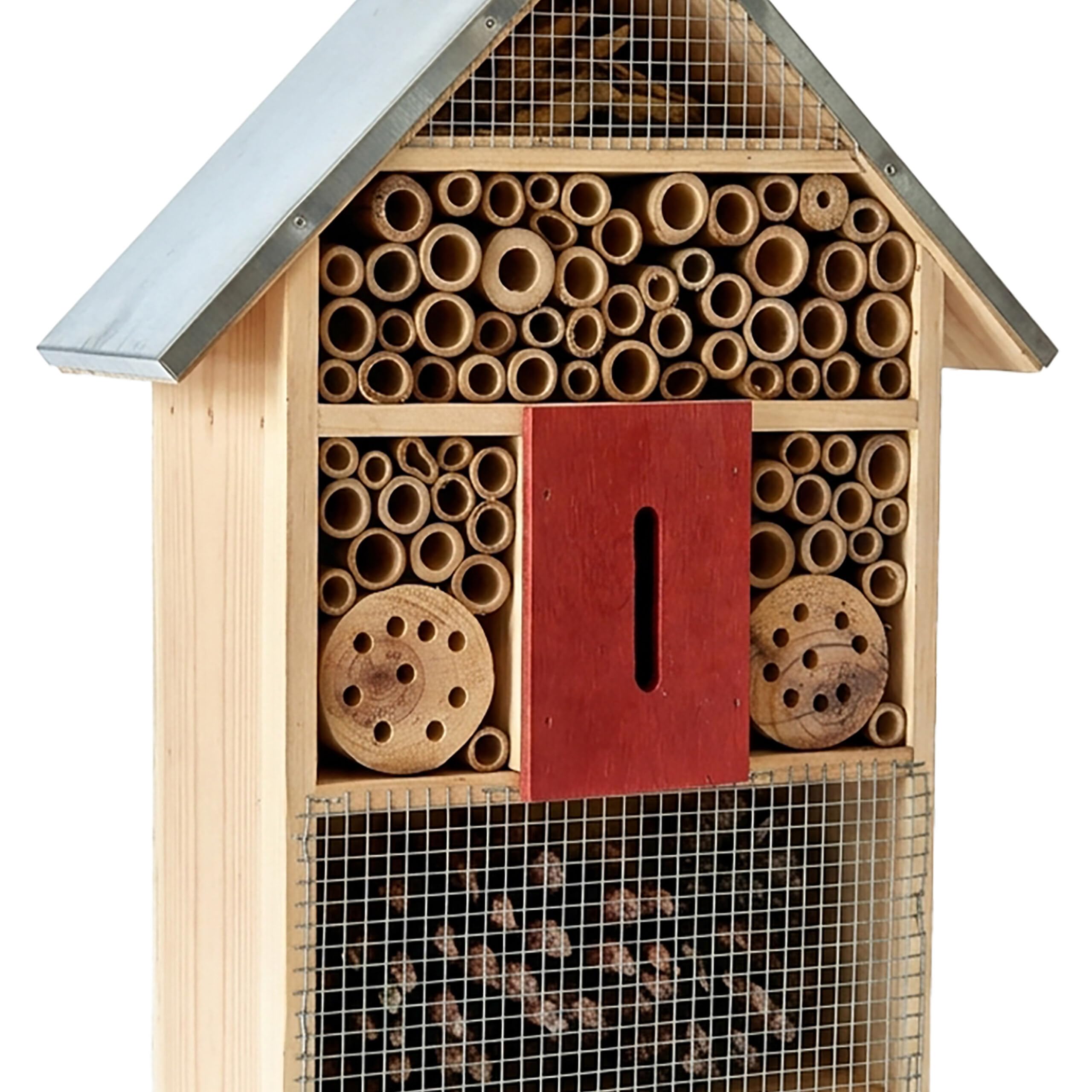 Relaxdays Casa per Insetti in Legno con Tetto zincato, da Appendere, Naturale e Argento, 40x30x8 cm
