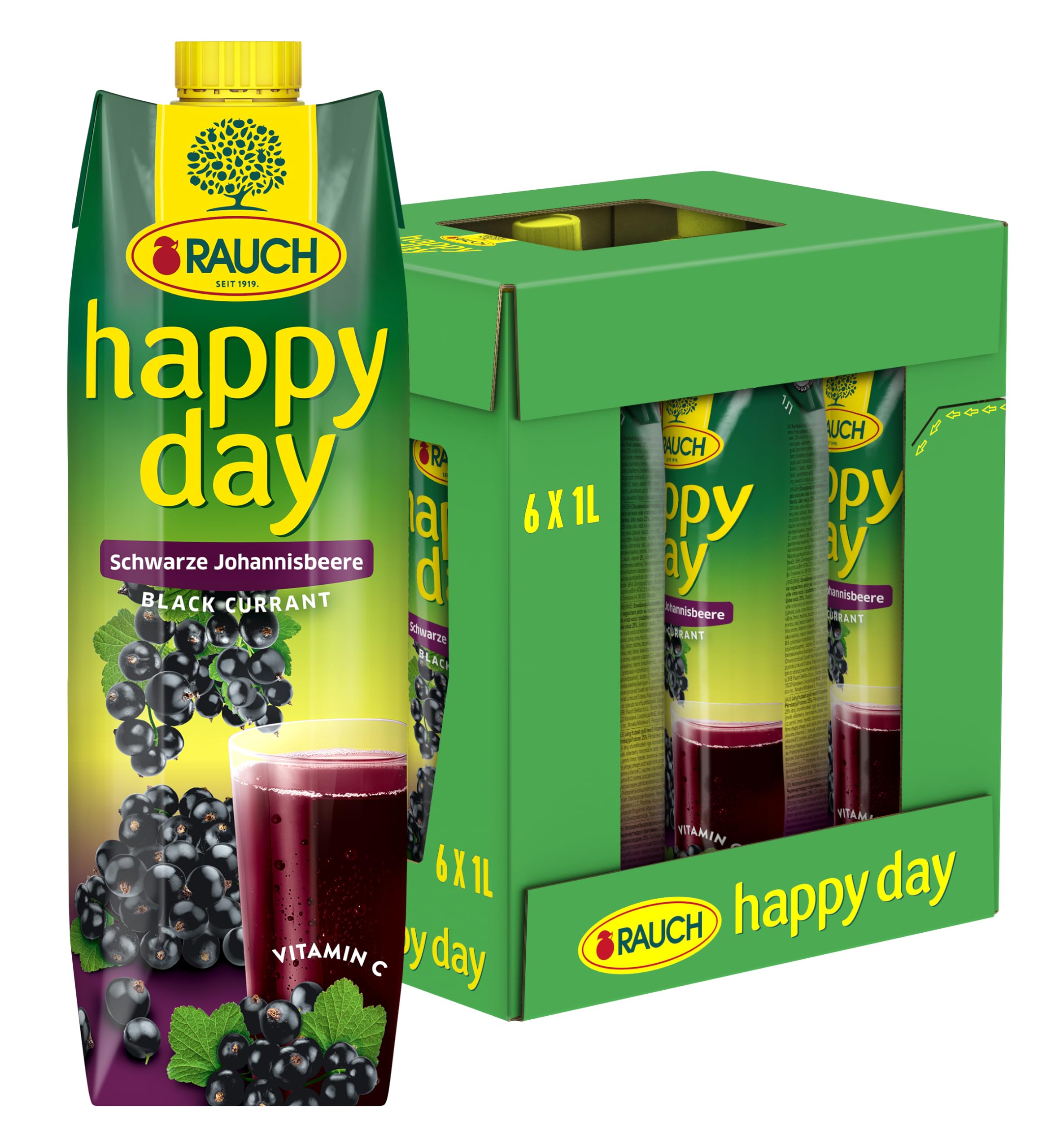 Rauch Happy Day Schwarze Johannisbeere | herb und aromtisch | mit viel Vitamin C und anderen wertvollen Nährstoffen | 6x 1l Tetra Prisma