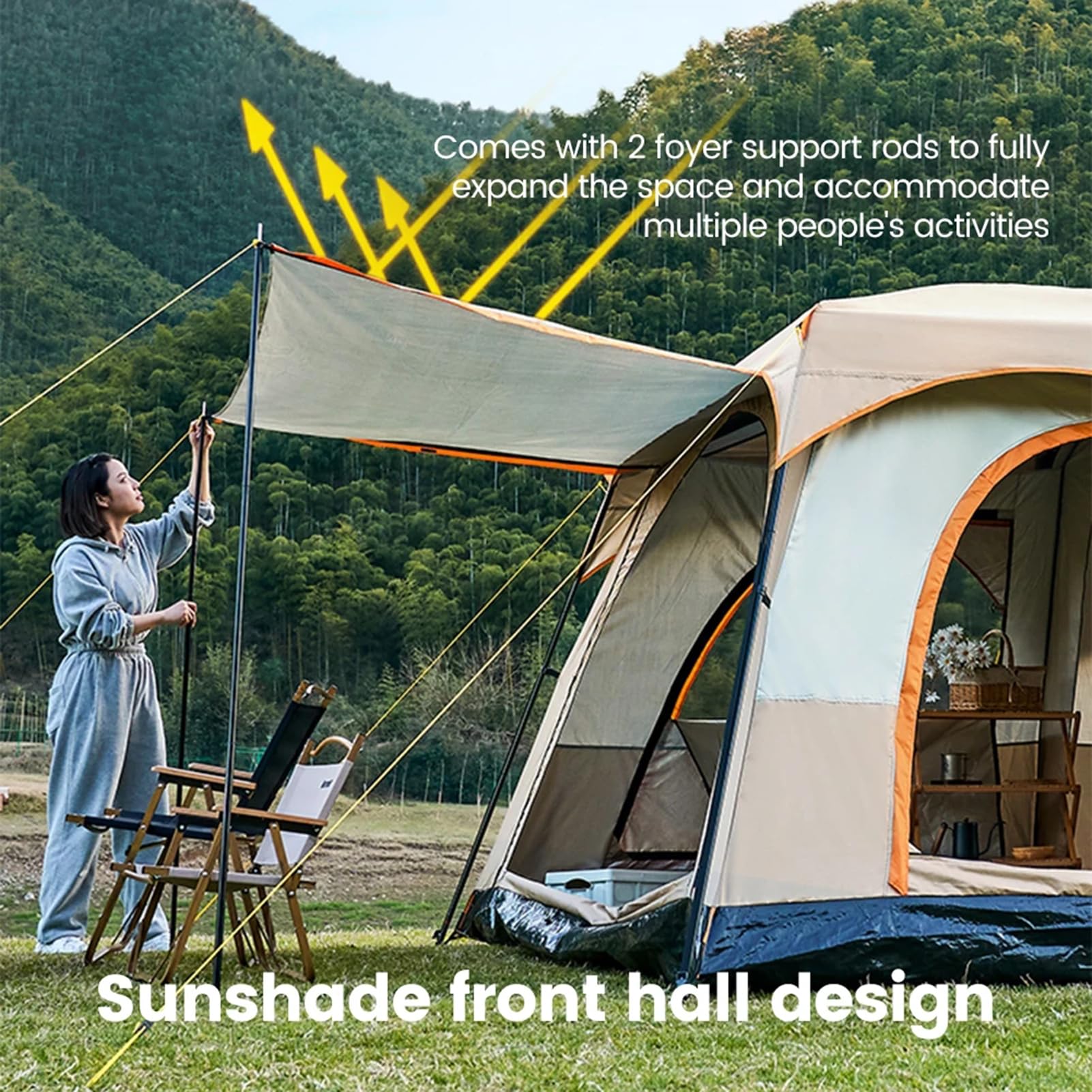 Tienda de campaña Inflable, Tienda de campaña de instalación instantánea for 6/12 Personas con Porche, toldo, 2 Compartimentos for Exteriores y Camping