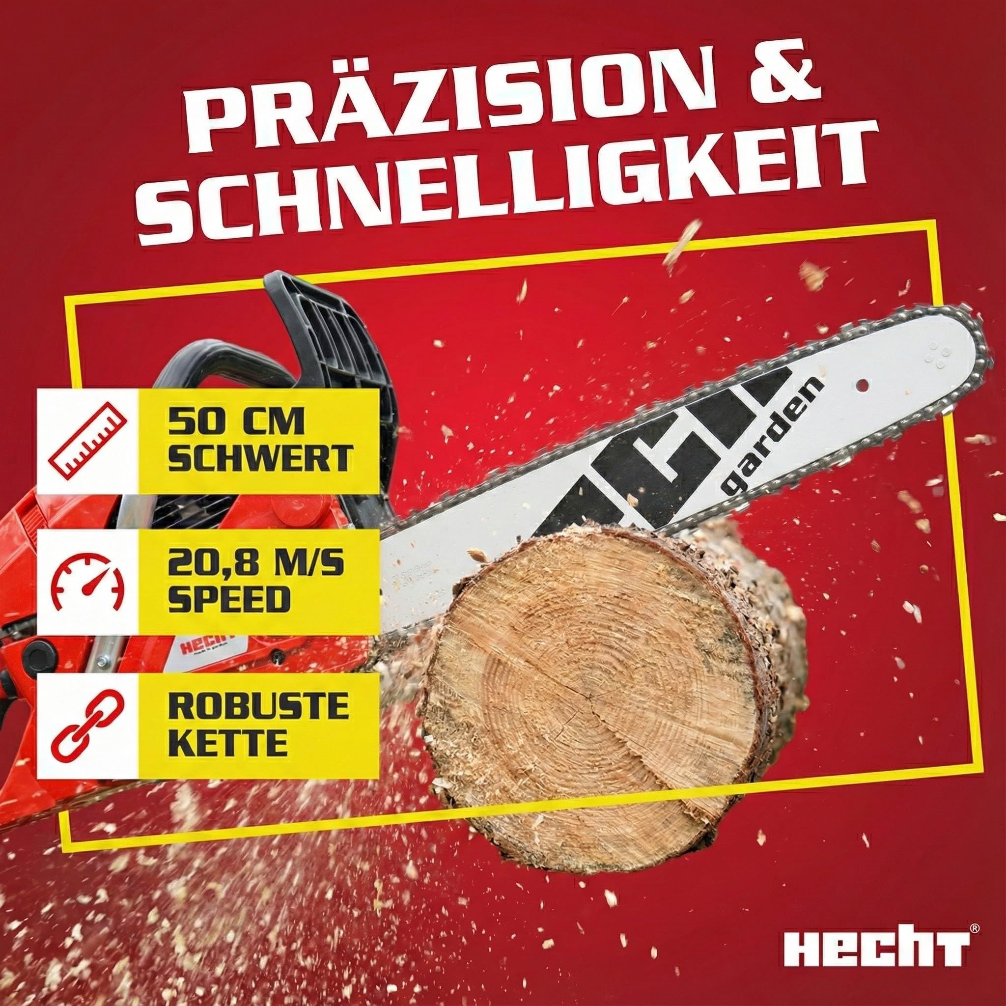 HECHT Benzin Kettensäge 62 cm³ 4 PS mit 50 cm Schwert