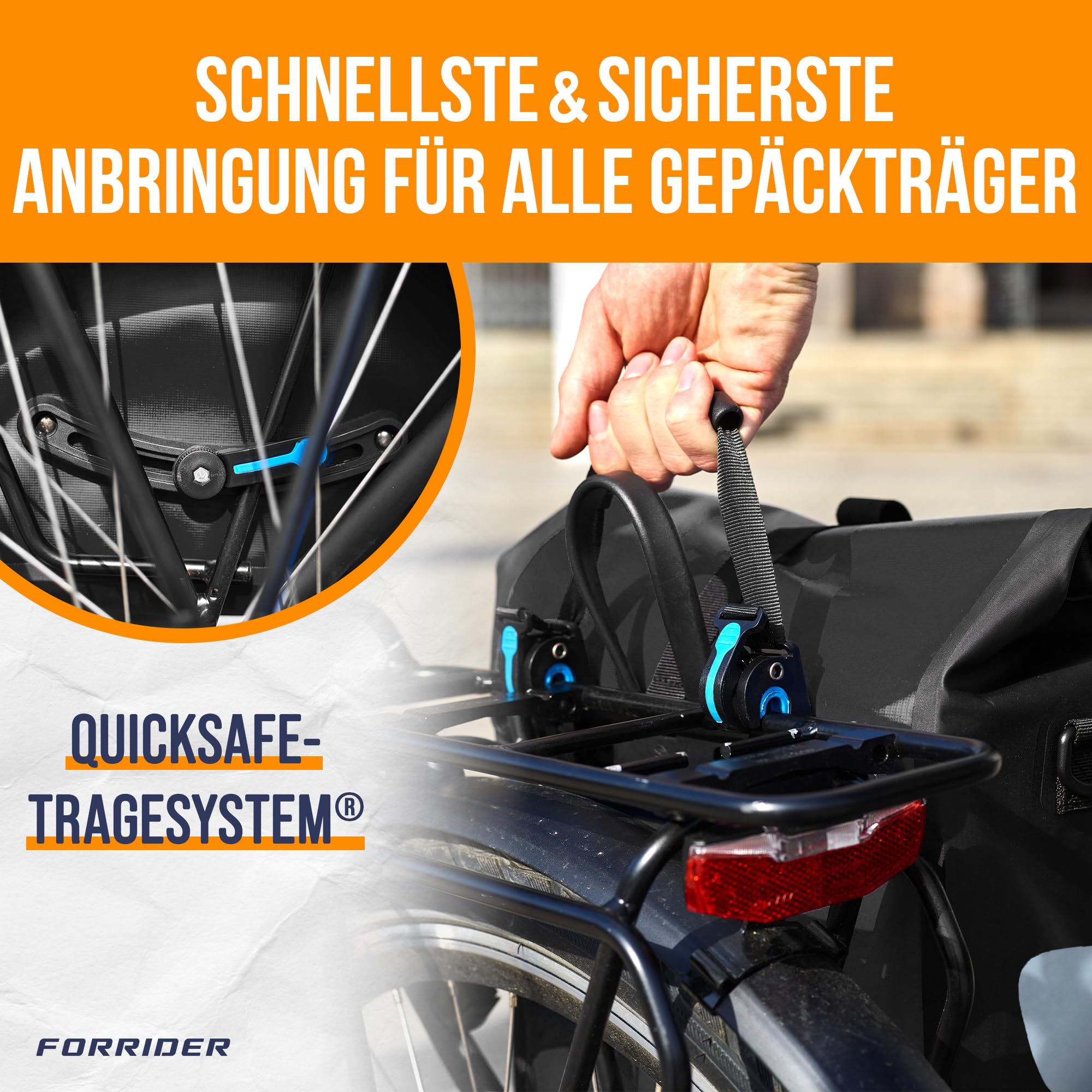 Forrider Fahrradtasche Wasserdicht für Gepäckträger [22L] mit Schultergurt & Reflektoren | Fahrrad Gepäckträgertasche | E-Bike & Fahrrad Tasche Fahrradtaschen Gepäckträger Tasche hinten