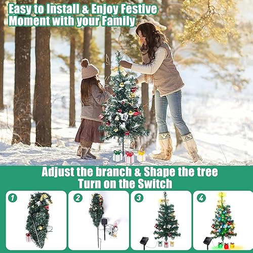 Miniatura 2 de Kordain Mini luz solar para árbol de Navidad, decoración al aire libre, luces solares de árbol de 30 pulgadas con 30 LED, 8 modos intermitentes,