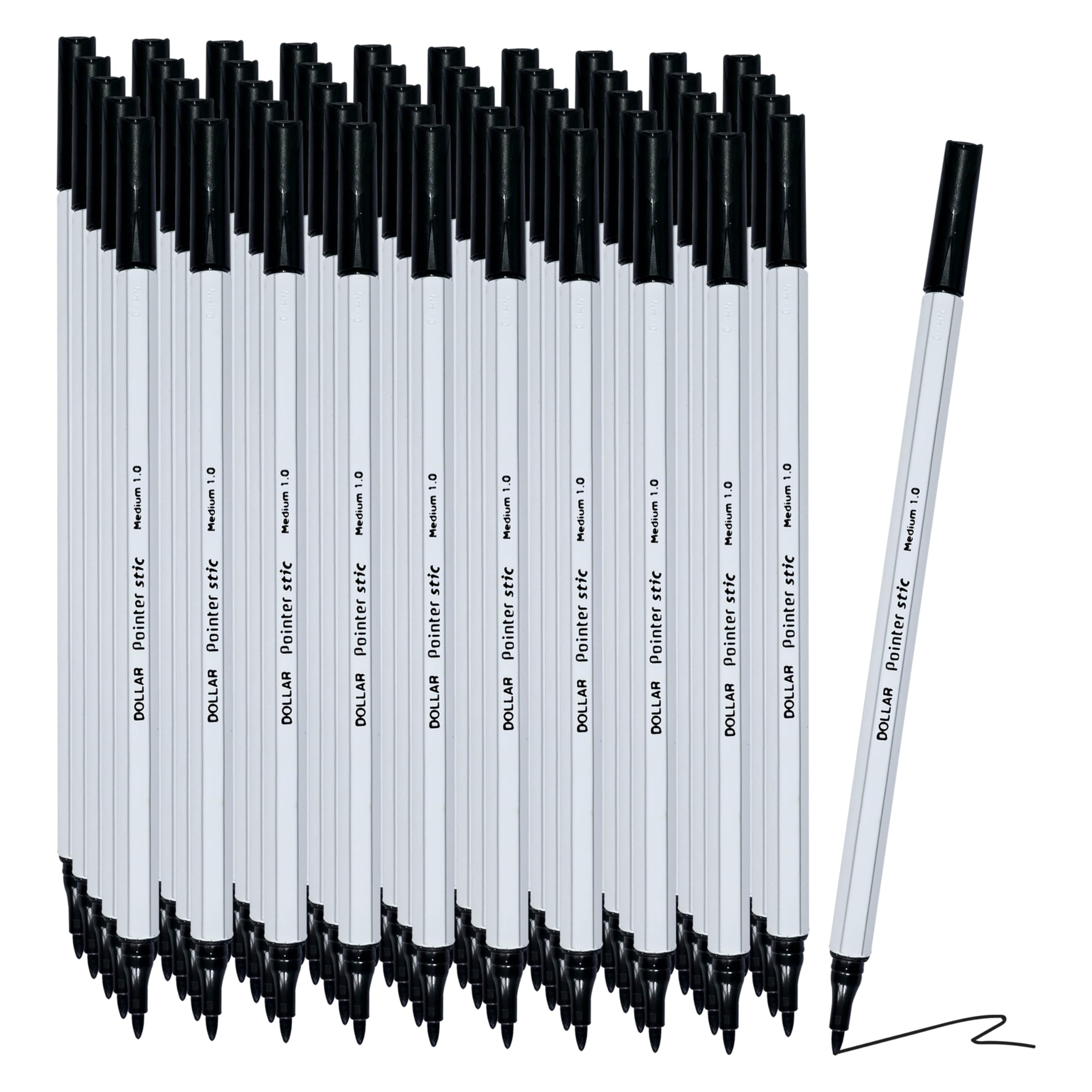 DOLLAR XMed Colouring Felt Tip Pens, BLACK, Medium Point (1.0mm), Pack of 50, Perfect for Writing Drawing Sketching Marking, Ideal for School Office Home Use